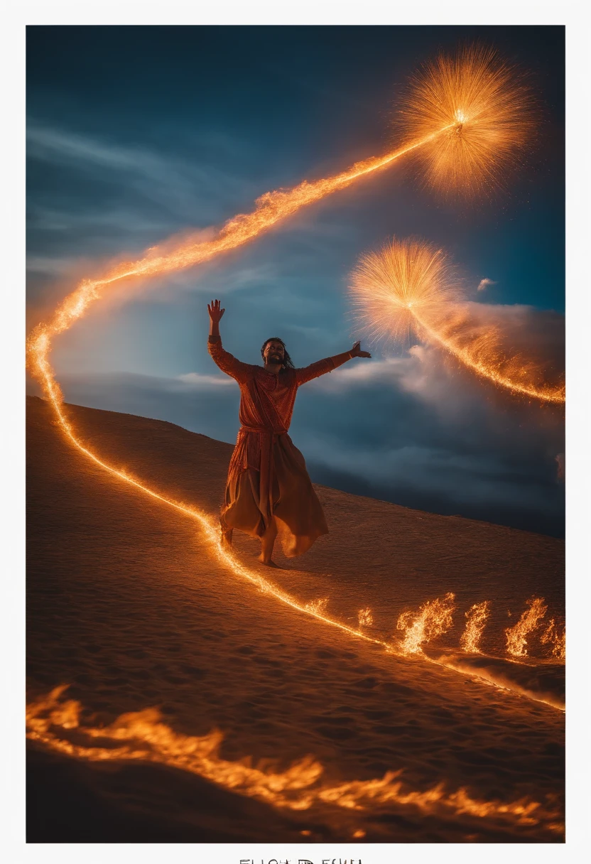 Imagine the scene that represents Elijah's ascension to heaven in a chariot of fire, luz de aro, Nikon D850, 50mm, f/1.4