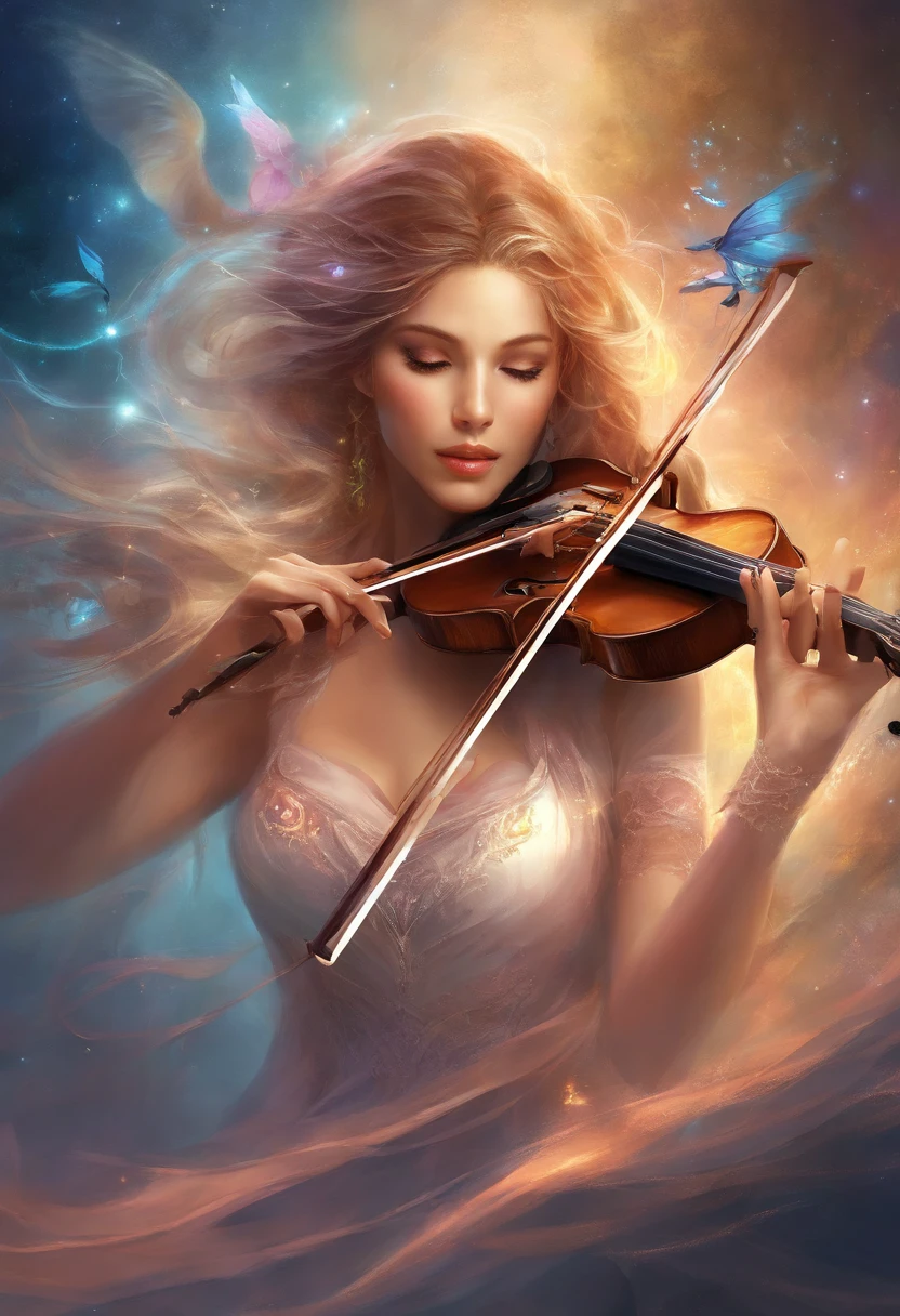 A single female violinist playing the most incredible piece of music known to mankind. Love and peace is flowing out of her violin, causing the beginning of world peace, dramatic scene, feelings of prefect love