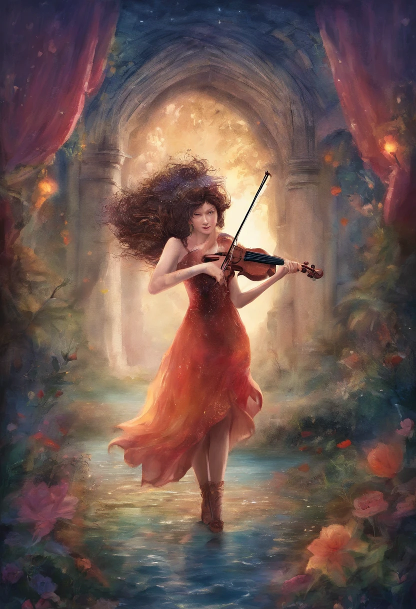 A single female violinist playing the most incredible piece of music known to mankind. Love and peace is flowing out of her violin, causing the beginning of world peace, dramatic scene, feelings of prefect love