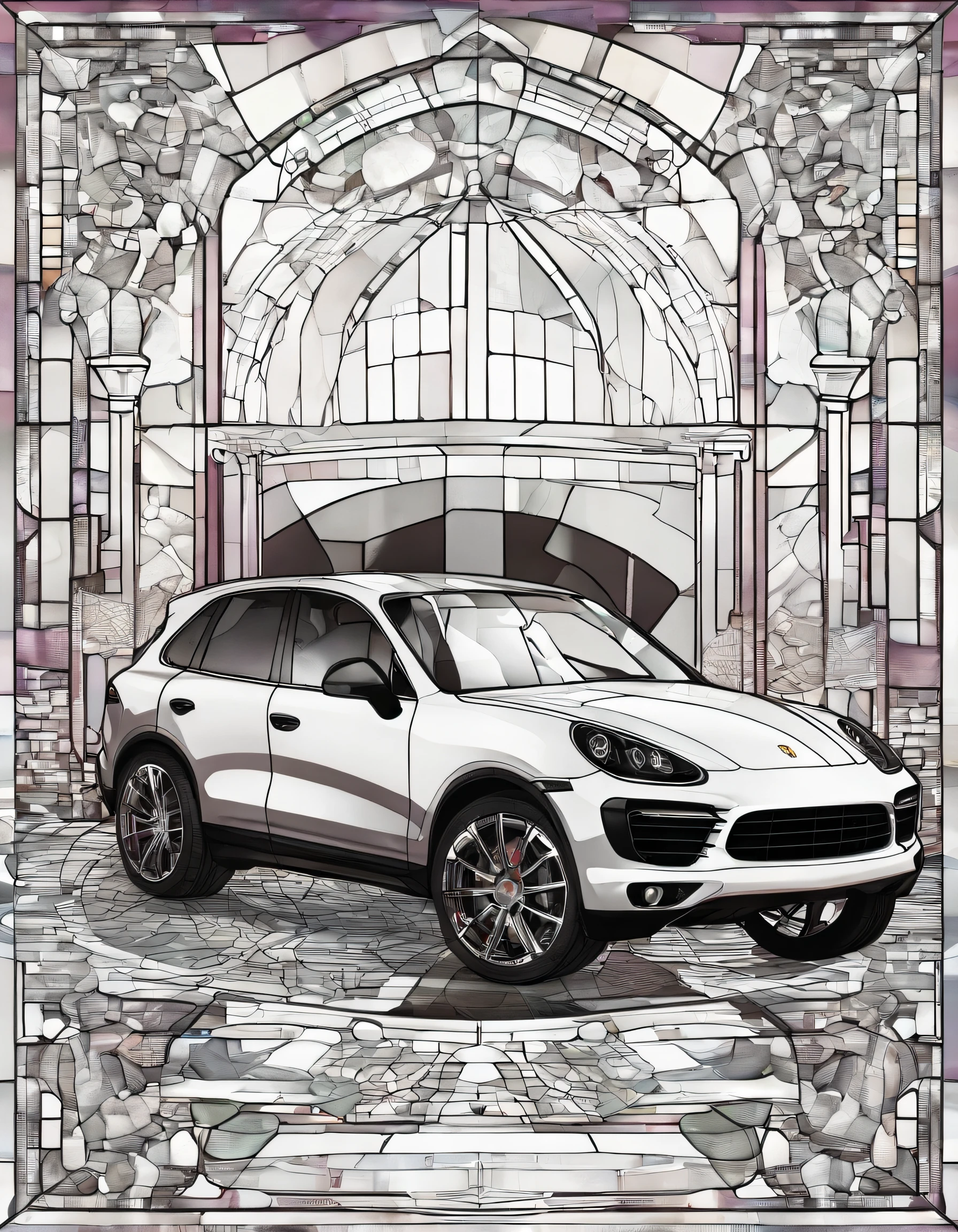 2014 (white)(Porsche Cayenne)detailed retro-futuristic architecture