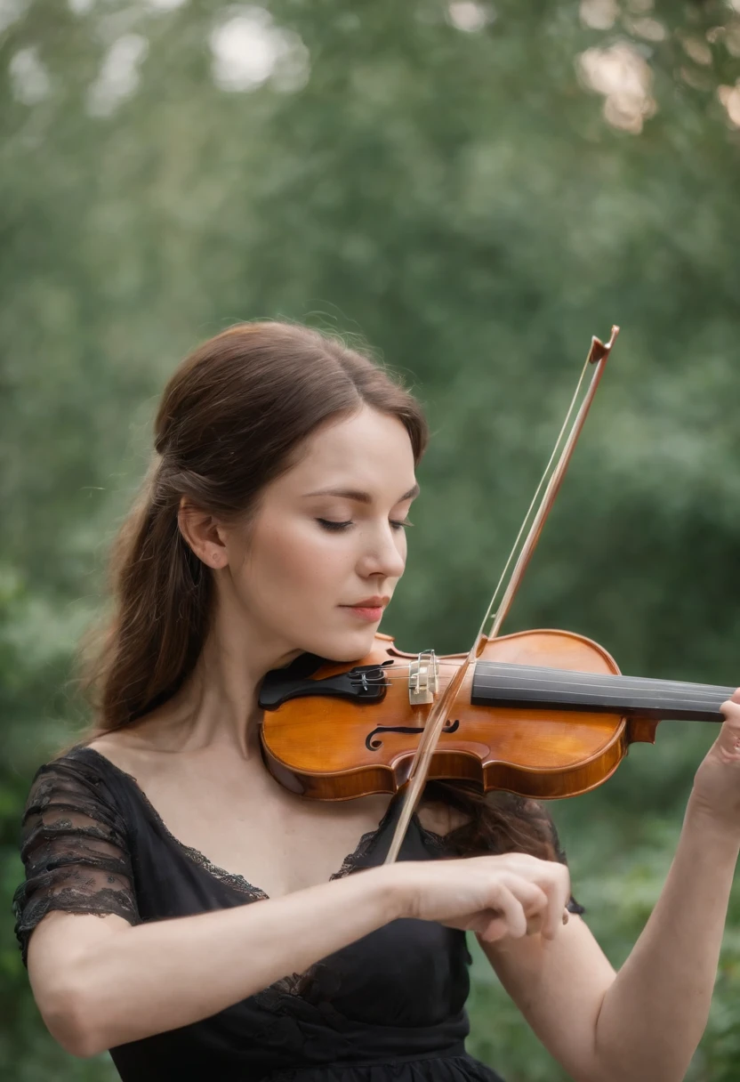A single female violinist playing the most incredible piece of music known to mankind. Love and peace is flowing out of her violin, causing the beginning of world peace, dramatic scene, feelings of prefect love