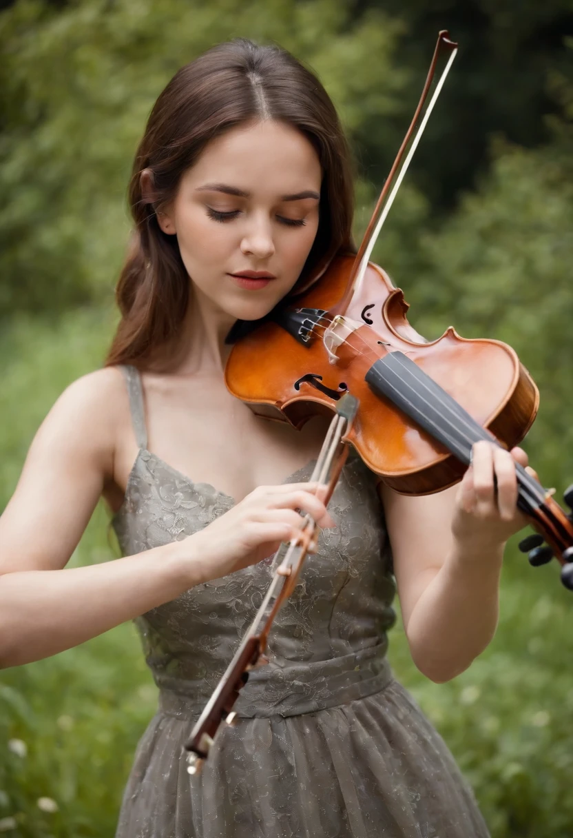 A single female violinist playing the most incredible piece of music known to mankind. Love and peace is flowing out of her violin, causing the beginning of world peace, dramatic scene, feelings of prefect love