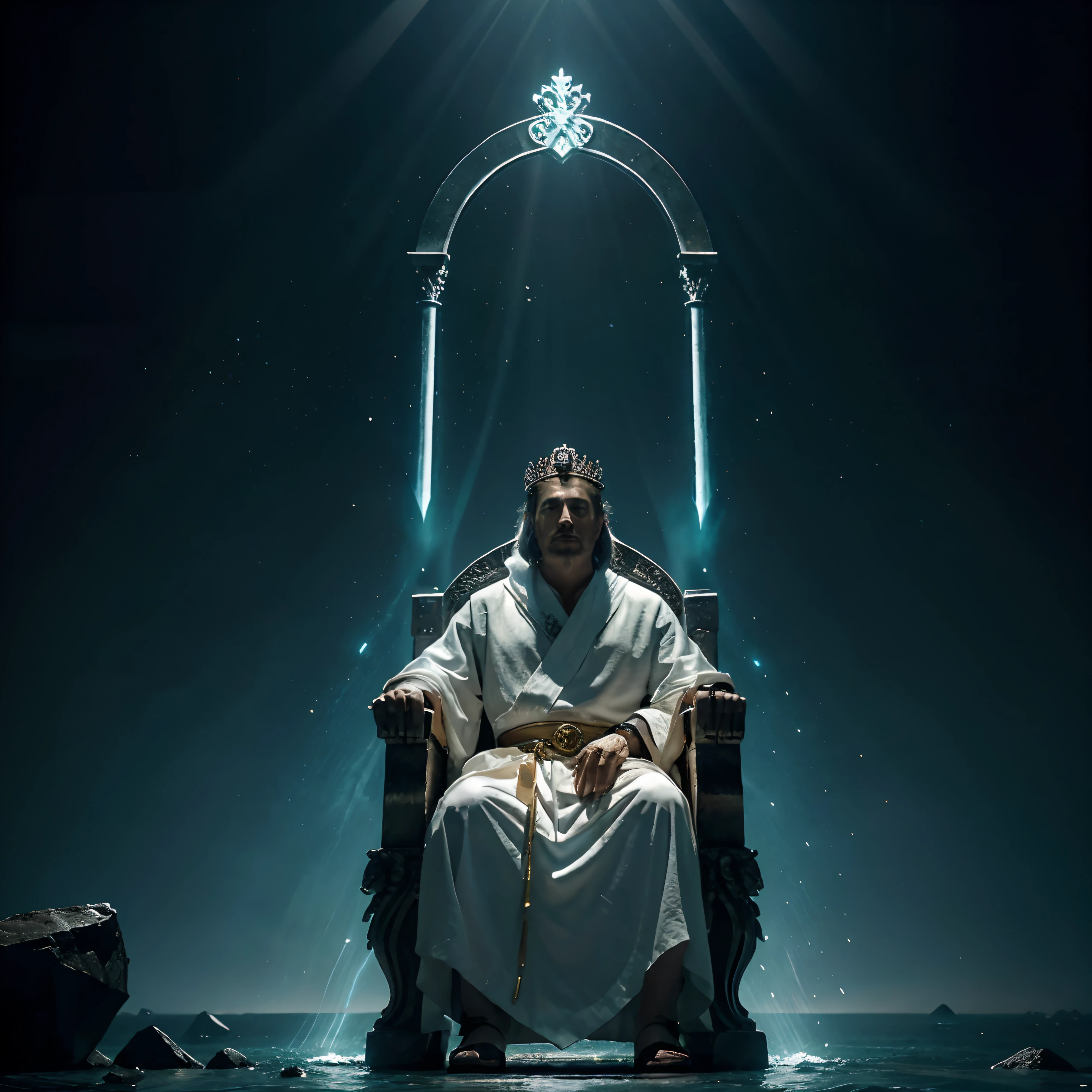 Apocalipse 4: 6. E havia diante do trono um mar de vidro, semelhante ao cristal. E no meio do trono, e ao redor do trono, quatro animais cheios de olhos, Forward and Behind. 4. E ao redor do trono havia vinte e quatro tronos; and I saw seated on the thrones twenty-four elders dressed in white robes;; and they had crowns of gold on their heads. 5. And lightning came out of the throne, and thunder, e vozes; and before the throne burned seven lamps of fire, which are the seven spirits of God. 3. E o que estava assentado era, in appearance, similar to jasper and sardonic stone; e o arco celeste estava ao redor do trono, and looked similar to the emerald.