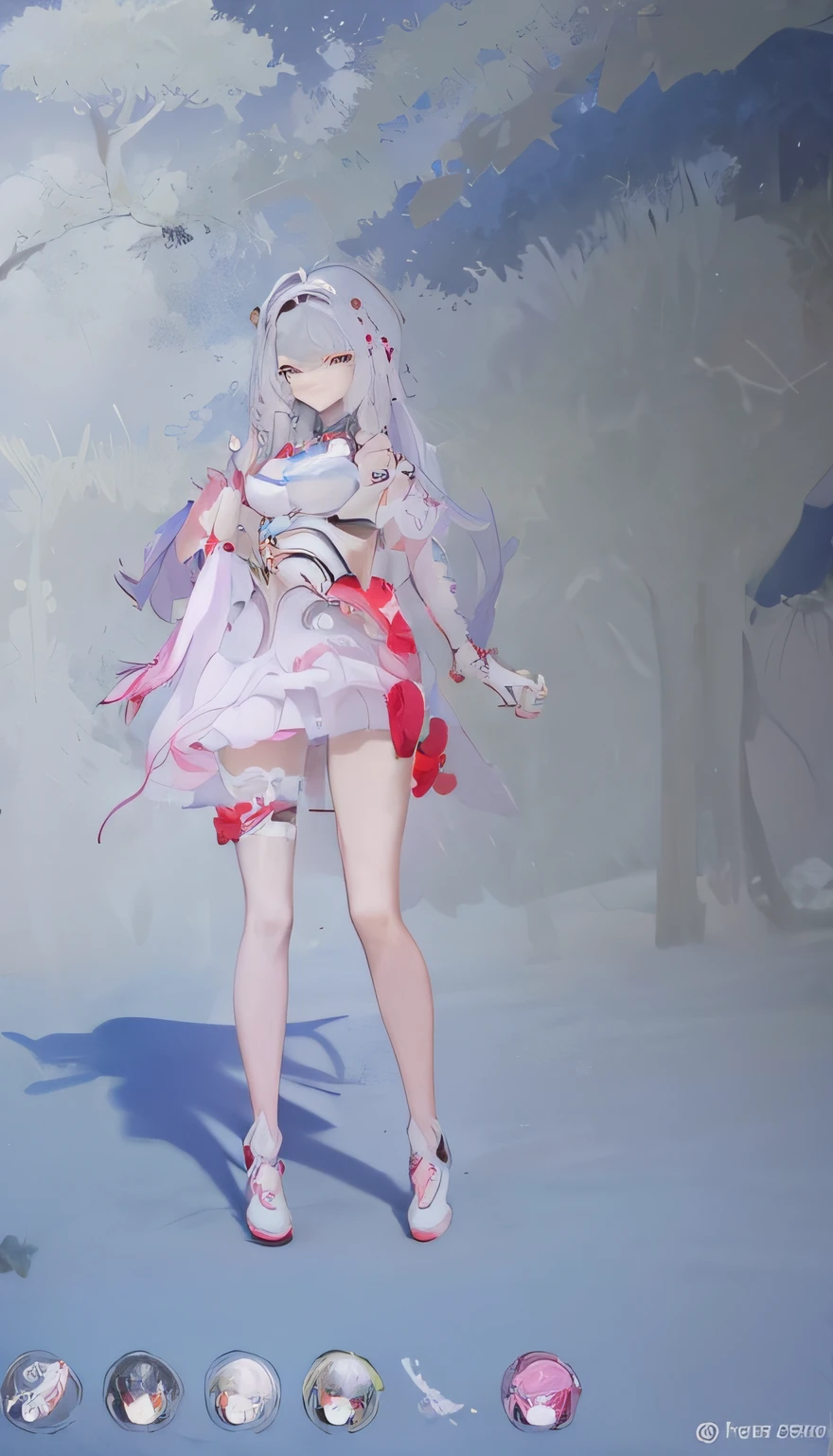 wears a white dress，Anime characters with red cape and red shoes, lunar themed attire, clear outfit design, Keqing from Genshin Impact, Ayaka Genshin impact, astral witch clothes, From Arknights, full-body xianxia, full body detailed, kitsune inspired armor, full body adoptable, white-haired god, azur lane style, jellyfish shrine maiden 8k