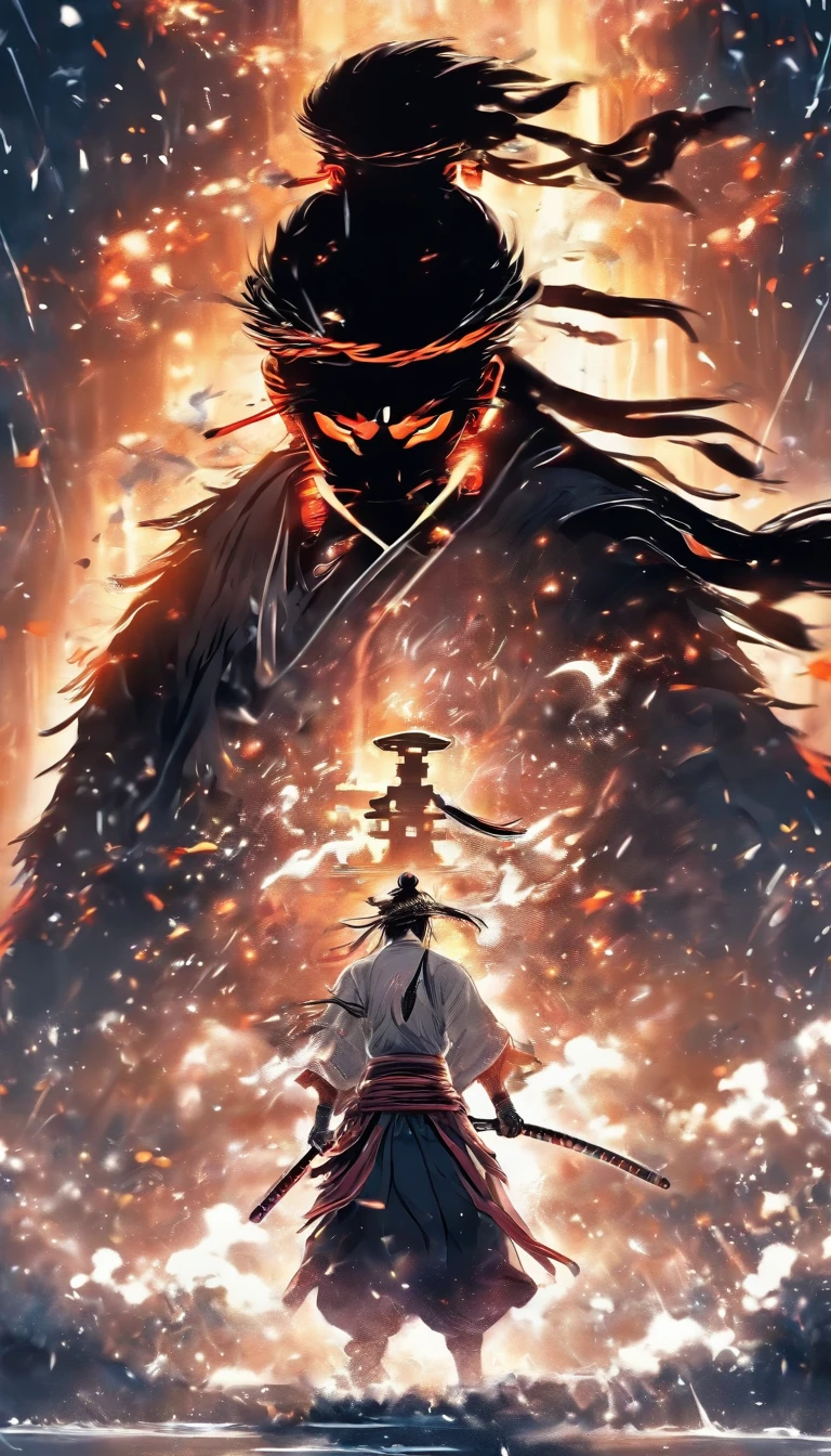((Masterpiece)),(Best quality)),Faraway view,There were twenty swords suspended in the air,Sword Rain,Young samurai,Infinite Sword System,Glow effects,Hyper-realistic,Ultra photo realsisim,Chinese black and white ink style,Black and white,Decolorization,Smudge,ink,8K,super-fine,high qulity,OC renderer