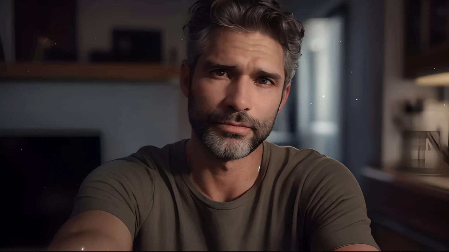 homem com barba e barba sentado em uma cozinha, Homem na casa dos 40 anos, Homens de 45 anos, Homem de 4 0 anos, foto de um homem, homem de cabelos grisalhos escuros, Homem de 5 0 anos, Eric Bana, Comercial de TV, foto retrato suave 8 k, retrato 4k de alta qualidade, Retrato 4k