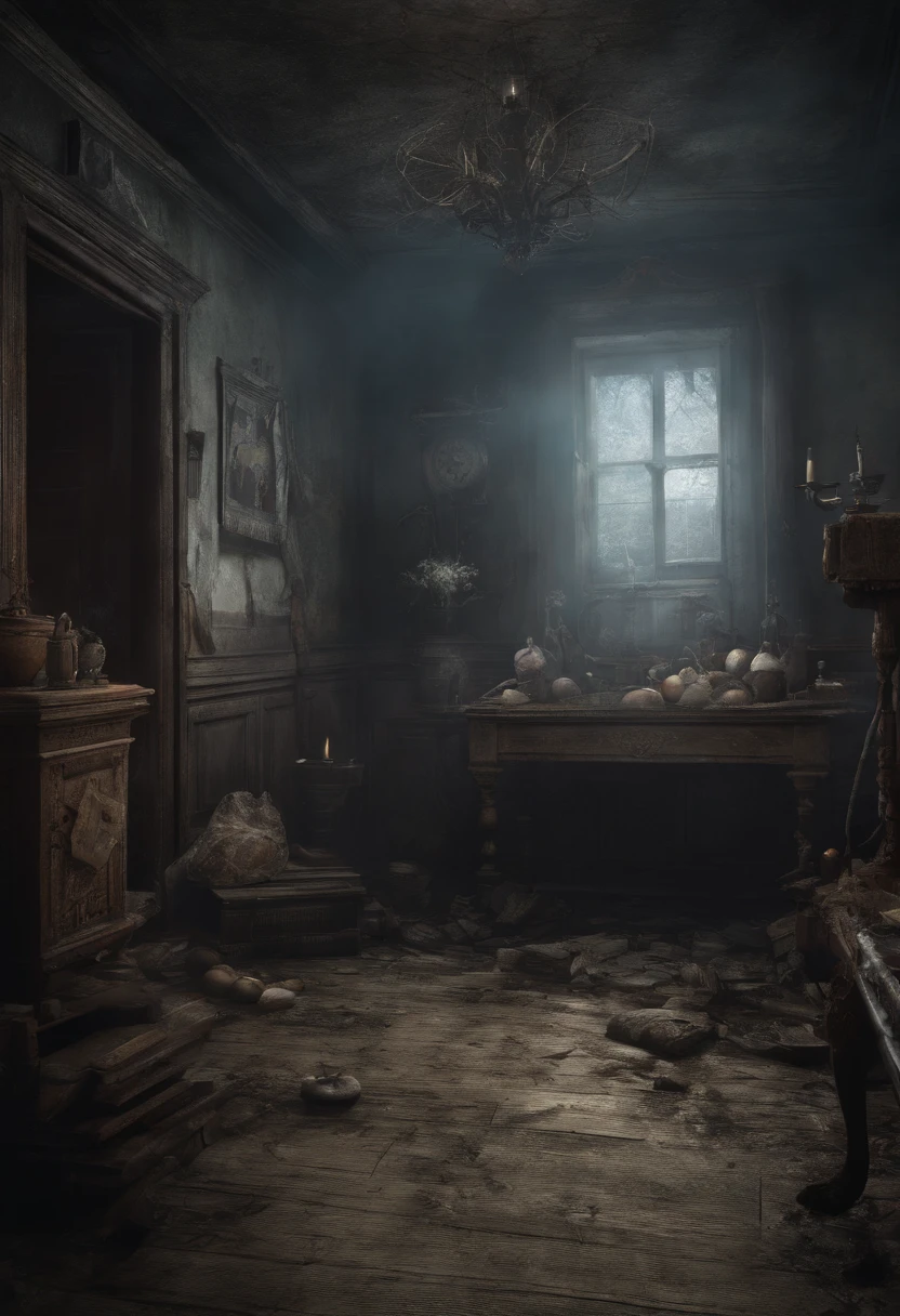 Masterpiece. Best quality. Cursed souls in haunted house. Scary atmosphere. Unhealthy mist. Evil miasma. Ultra HD. 32K.