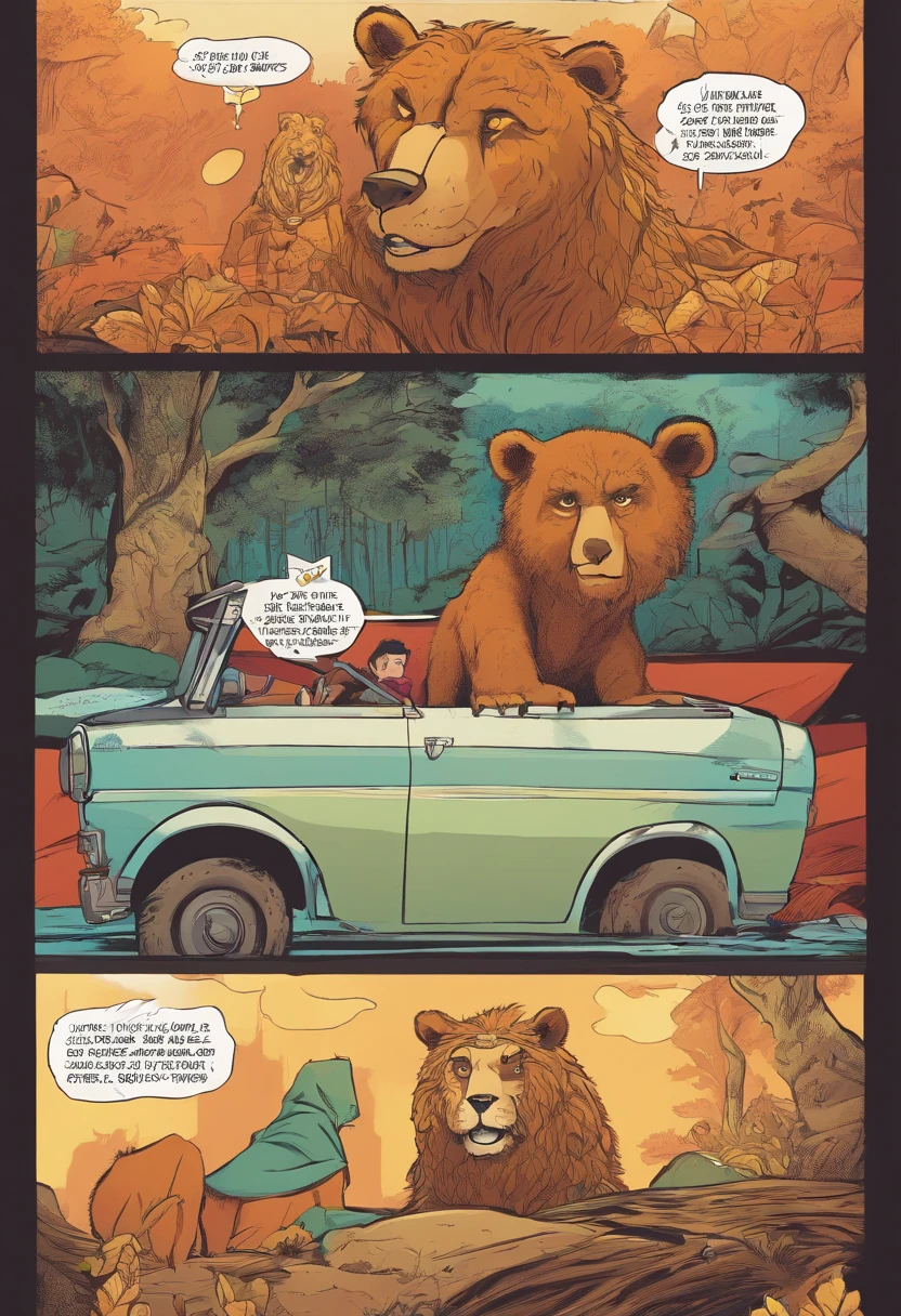 desenho de um urso que tem poderes especiais e uma cicatriz em seu peito, And who's got a crown and a lion on his head, bonito e que as criancas gostem