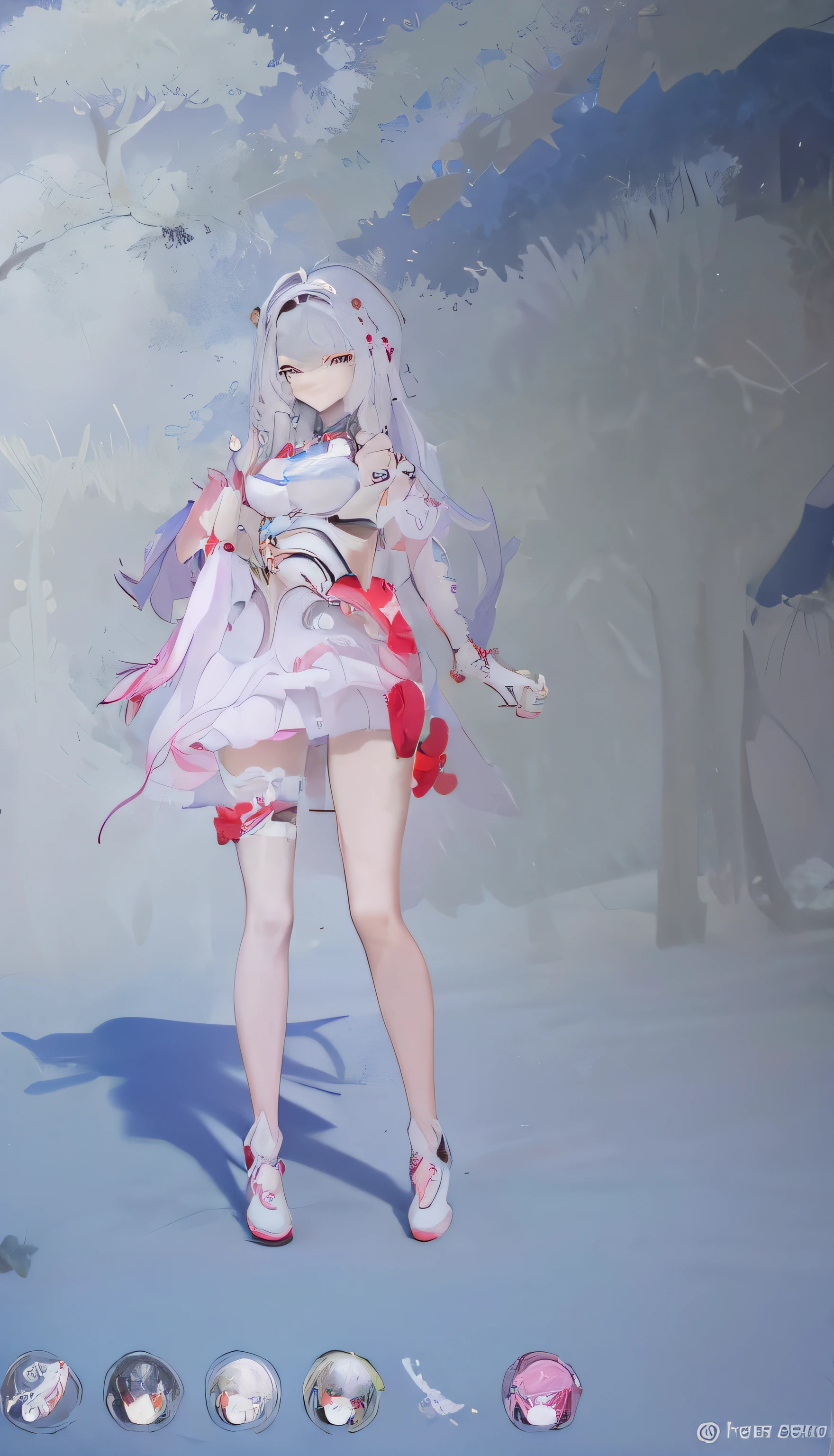 wears a white dress，Anime characters with red cape and red shoes, lunar themed attire, clear outfit design, Keqing from Genshin Impact, Ayaka Genshin impact, astral witch clothes, From Arknights, full-body xianxia, full body detailed, kitsune inspired armor, full body adoptable, white-haired god, azur lane style, jellyfish shrine maiden 8k