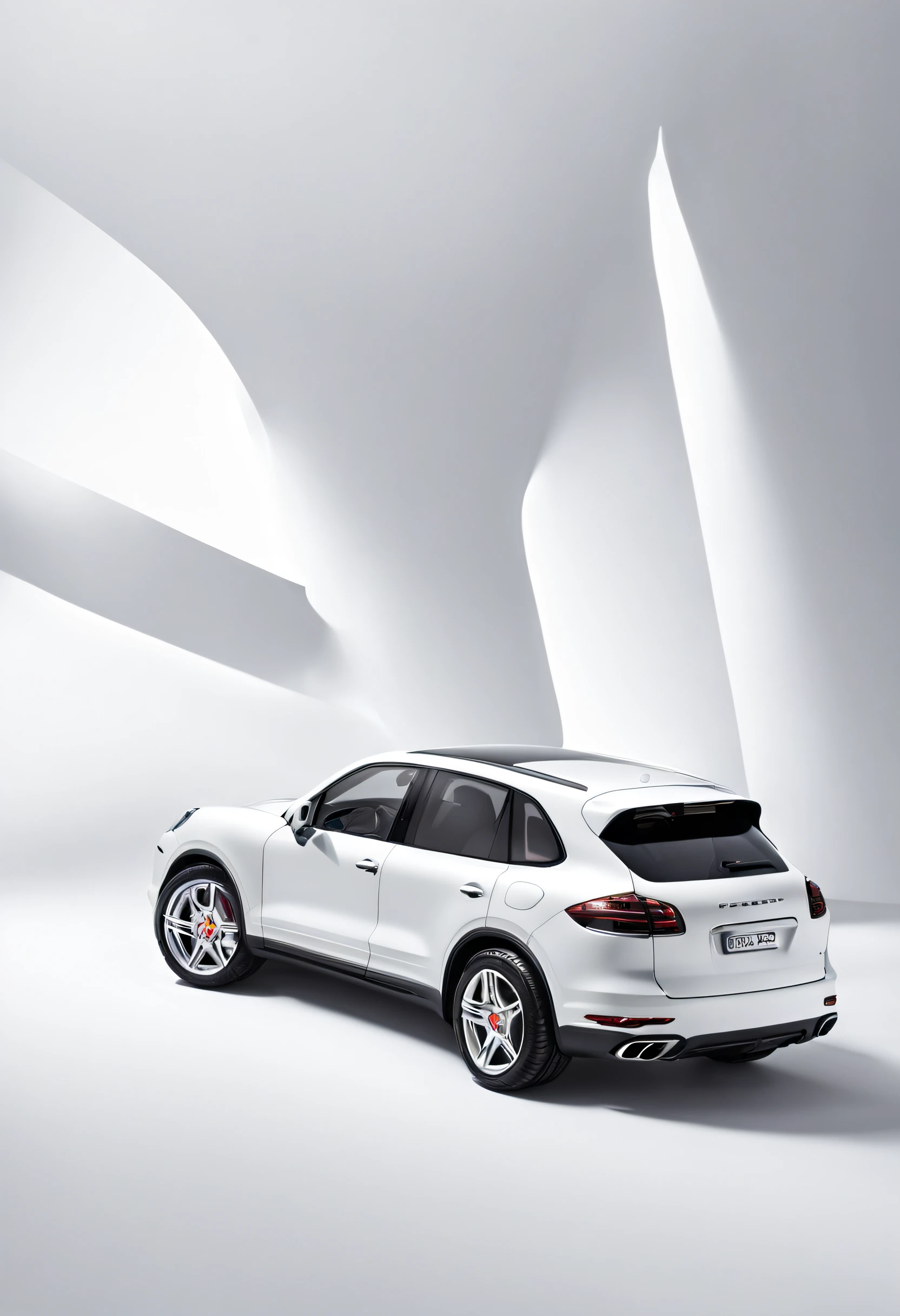 2014 (white)(Porsche Cayenne) (but with) detailed retro-futuristic architecture