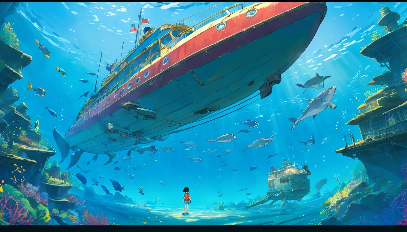 (A high resolution:1.2,hyper HD,Underwater),Amy Ross,Scuba diving,shipwreck,Clear water,the reef,Fish swimming,suns rays,Deep-sea exploration,Adventure,Explore the unknown,Diving equipment,scuba mask,Fin limbs,Wetsuit,Underwater world,Marine life,diver,Depth,underwater photography,Colorful,Remote location,Adventure sports,Shipwreck exploration,Rich biodiversity,Vivid colors,Detailed textures,water Reflections,Sunlight penetrates water,A journey of discovery,depth perception,A thrilling experience