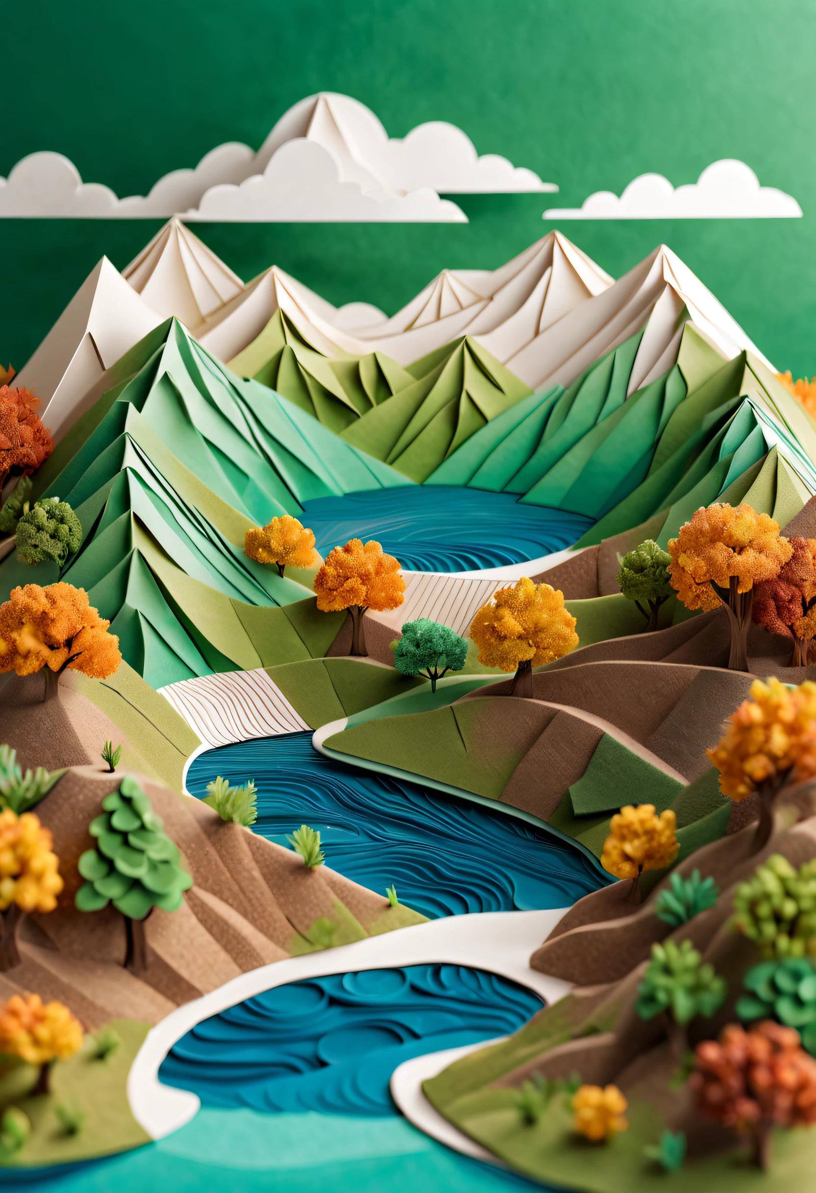 paper_cut,isometry,Sand table model,in fall,with blue sky and white clouds,Green Mountains and Green Water,terraced,bumper harvest,White background,paper art,a 3D render,extremely detaile, (zentangle:1.2), (geomerty:1.2),Cinematic lighting effects,4K,Masterpiece,offcial art