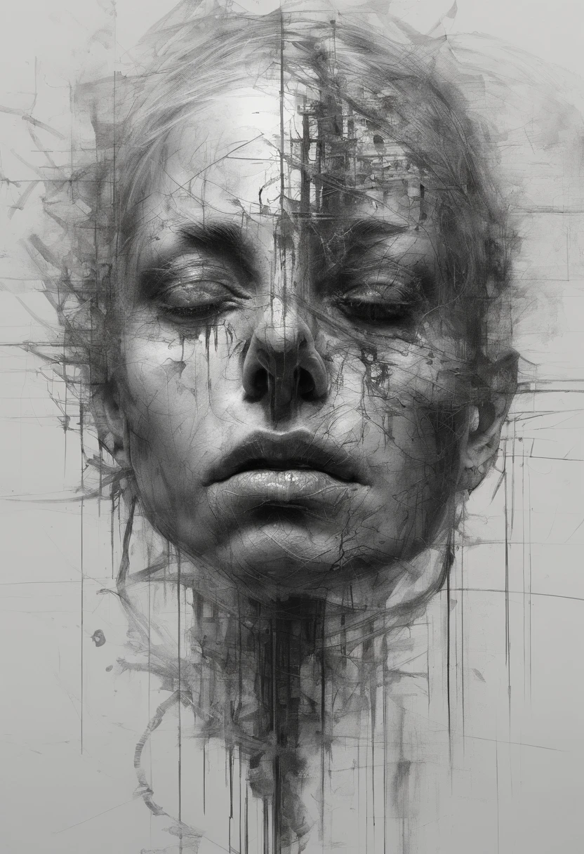 Perfect centralization, coelho (franco)de Donnie, Standing position, beleza abstrata, Centrado, looking at the camera, Facing the camera, nearing perfection, triste, desespero, corpo inteiro, hands on her head, Dynamic, altamente detalhado, liso, foco nítido, 8k, high-definition resolution, illustration, arte de Carne Griffiths e Wadim Kashin, fundo branco
