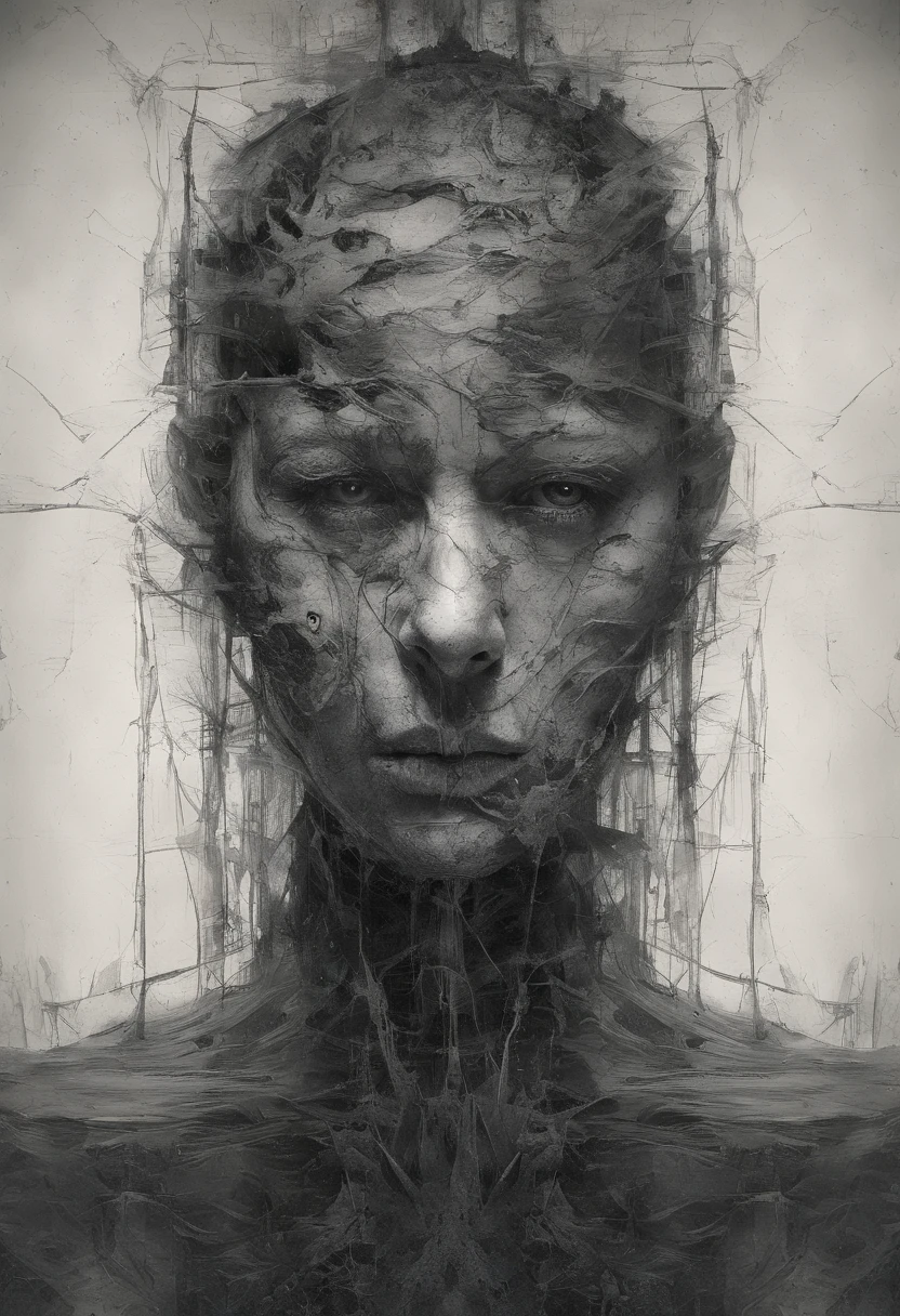 Perfect centralization, coelho (franco)de Donnie, Standing position, beleza abstrata, Centrado, looking at the camera, Facing the camera, nearing perfection, triste, desespero, corpo inteiro, hands on her head, Dynamic, altamente detalhado, liso, foco nítido, 8k, high-definition resolution, illustration, arte de Carne Griffiths e Wadim Kashin, fundo branco