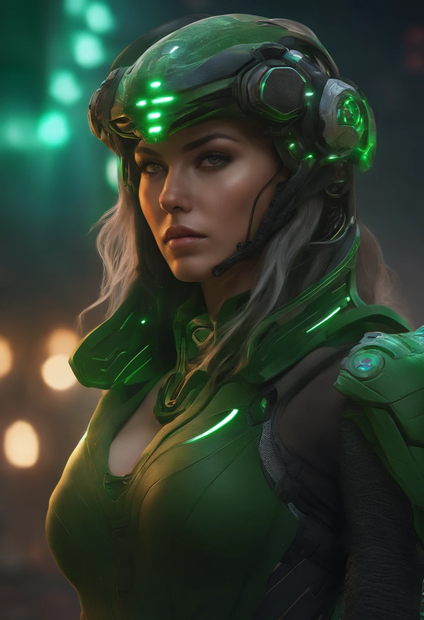 a close up of a woman with green eyes wearing a helmet, 4k highly detailed digital art, wojtek fus, cyberpunk angry gorgeous druid, portrait of a cyborg queen, beautiful cyberpunk girl face, intricate wlop, wlop. scifi, cyberpunk robotic elvish queen, advanced digital cyberpunk art, cgsociety contest winner, digital cyberpunk anime art, cyberpunk medusa