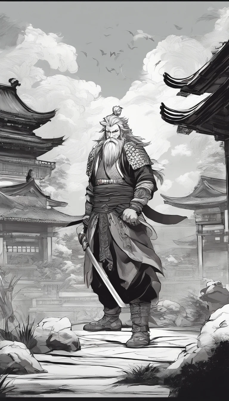 estilo manga,中景 the scene is,The Taoist samurai stood before a huge transparent lion,Holding out your hands,long messy hair,efeito de brilho,hyper-realistic,Ultra foto Realsisim,Chinese black and white ink style,prata,Discoloration,mancha,Inky,8k,super-fino,Alta Quaridade,renderizador OC