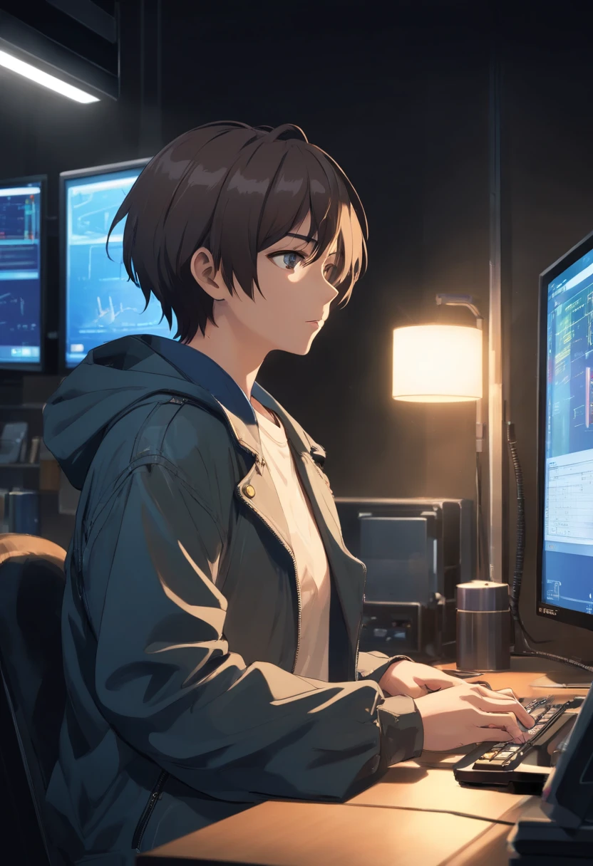 Masterpiece, Superb Clothing, (illustration), ((1 person)),inside in room，sofe，tvp， ((Handsome man holding monitor), (Russian Mill Style), Fashion, Leather jacket, (short detailed hair), (irate), (White skin), (dark circles), Handsome, , Uptrend, dark gray,,long perspective, (Grand background), (Chiaroscuro)), Fine face in detail, Facial details, Cinematic lighting, (Depth of field), hyper HD, , Black background