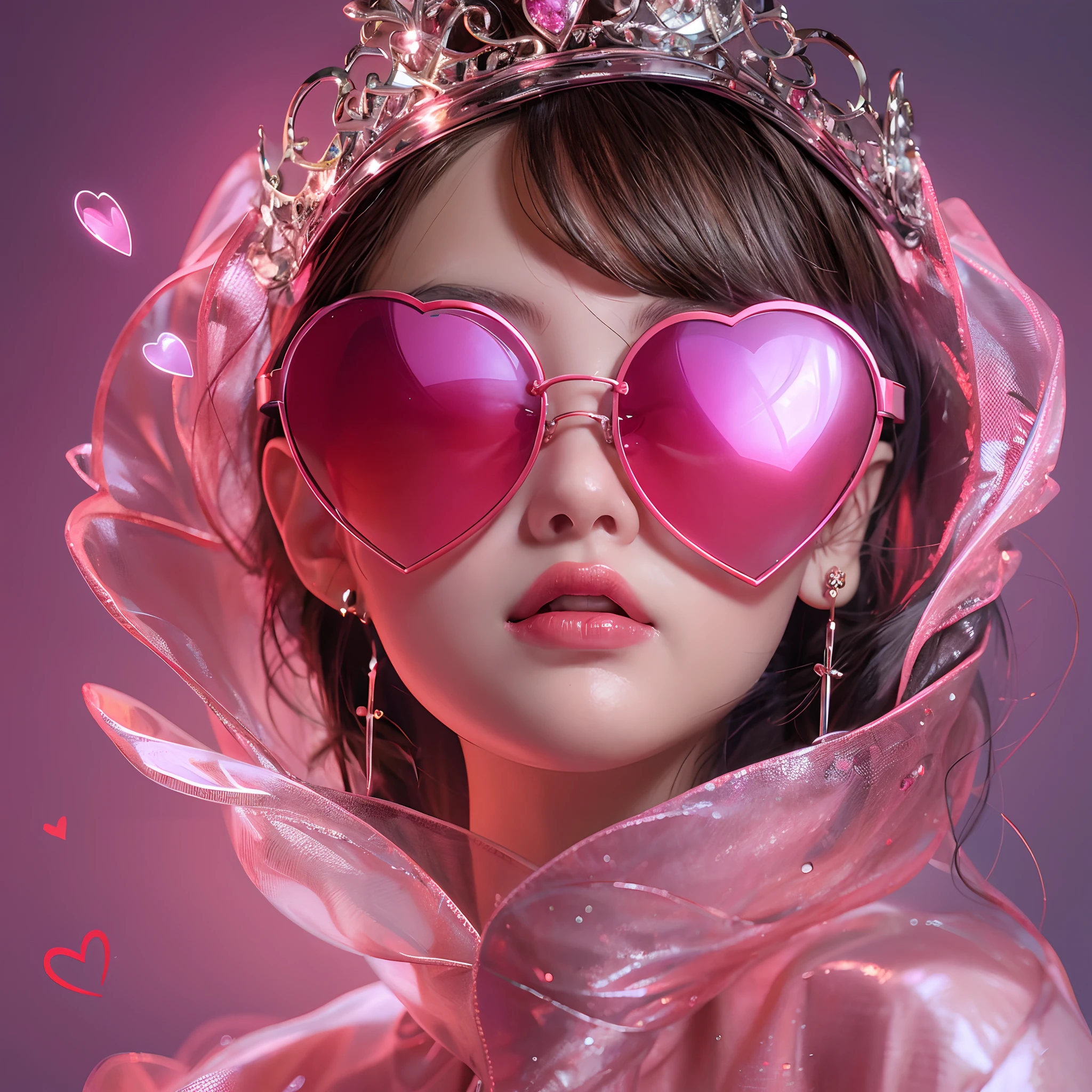 pink crown, add pink tiara crown, with huge heart-shaped pink diamond at the front