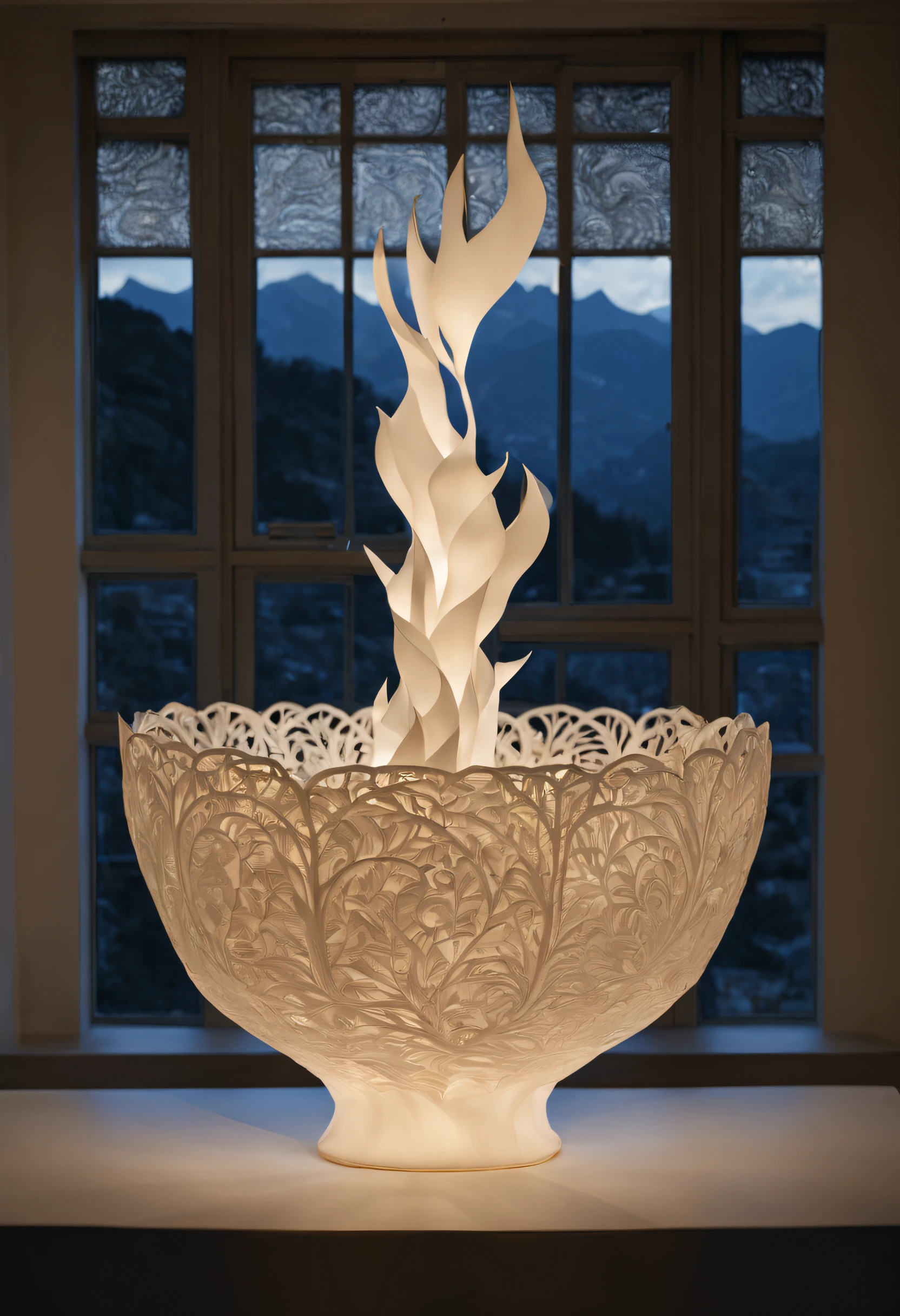 Paper_cut，（paper art，Quilted paper art，geomerty），best qualtiy，realisticlying，realisticlying，super-fine，"volcanoes" highly elaborate carvings on "Southern Ice,In a porcelain bowl，ultra-wide-angle，emphasis lighting，Volumetriclighting，The light from the back window is backlighted，（detailedlight），（ （Extremely refined and beautiful））、Dramatic_black shadows、Ray_tracing、HDR waits for it to start