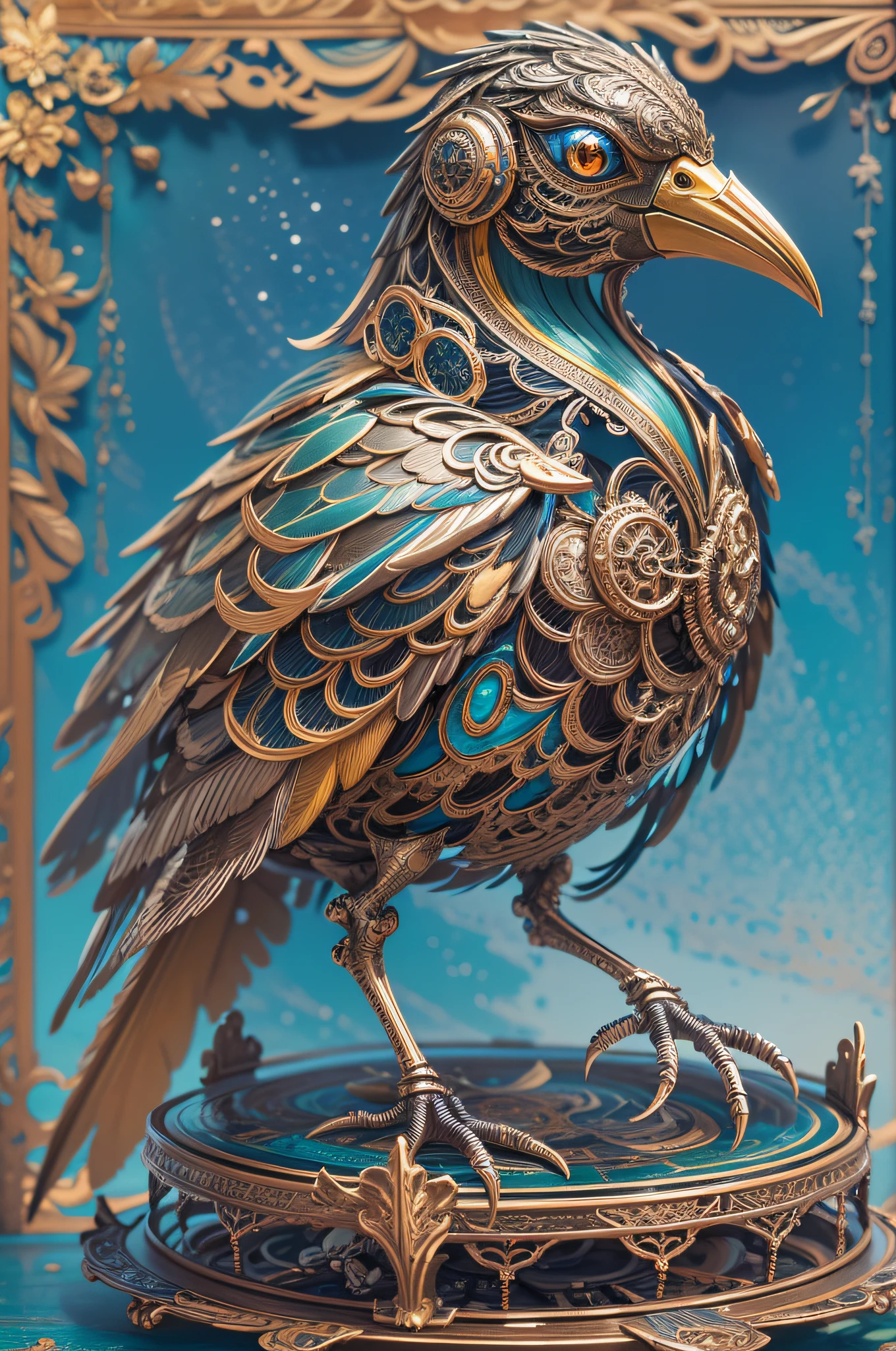 (Best quality, A high resolution, Ultra-detailed), [(A metal mechanical bird),Complex and intricate mechanical structure.Brilliant and vibrant colors,Metallic texture and shiny surface],blue-sky,baiyun,Background with。