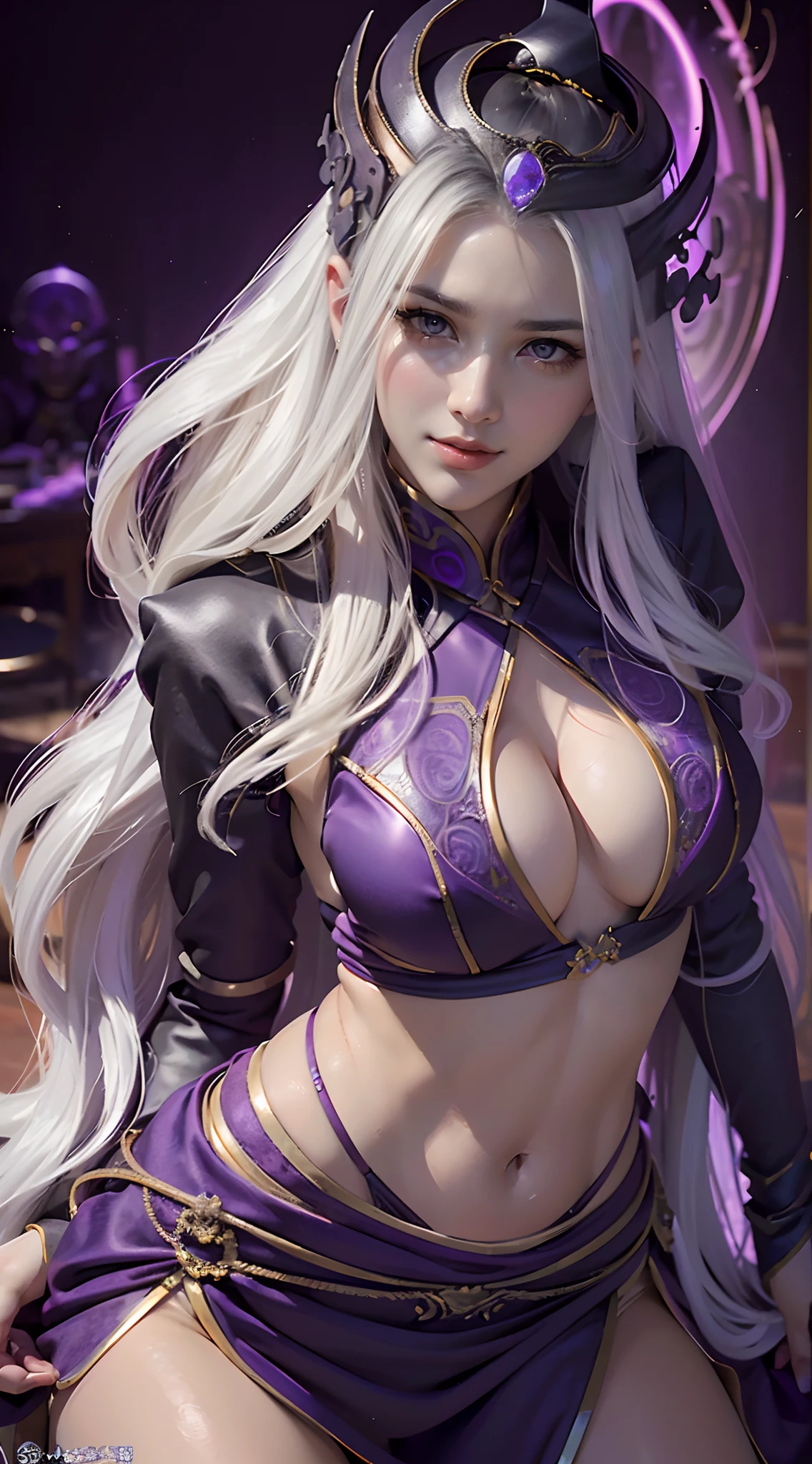 (Numerous award-winning masterpieces, with incredible details), ((Extremely beautifull face)), ((finely detailed true circle Symmetrical grey eyes)), (She has a meloncholic face), (A majestic sight),