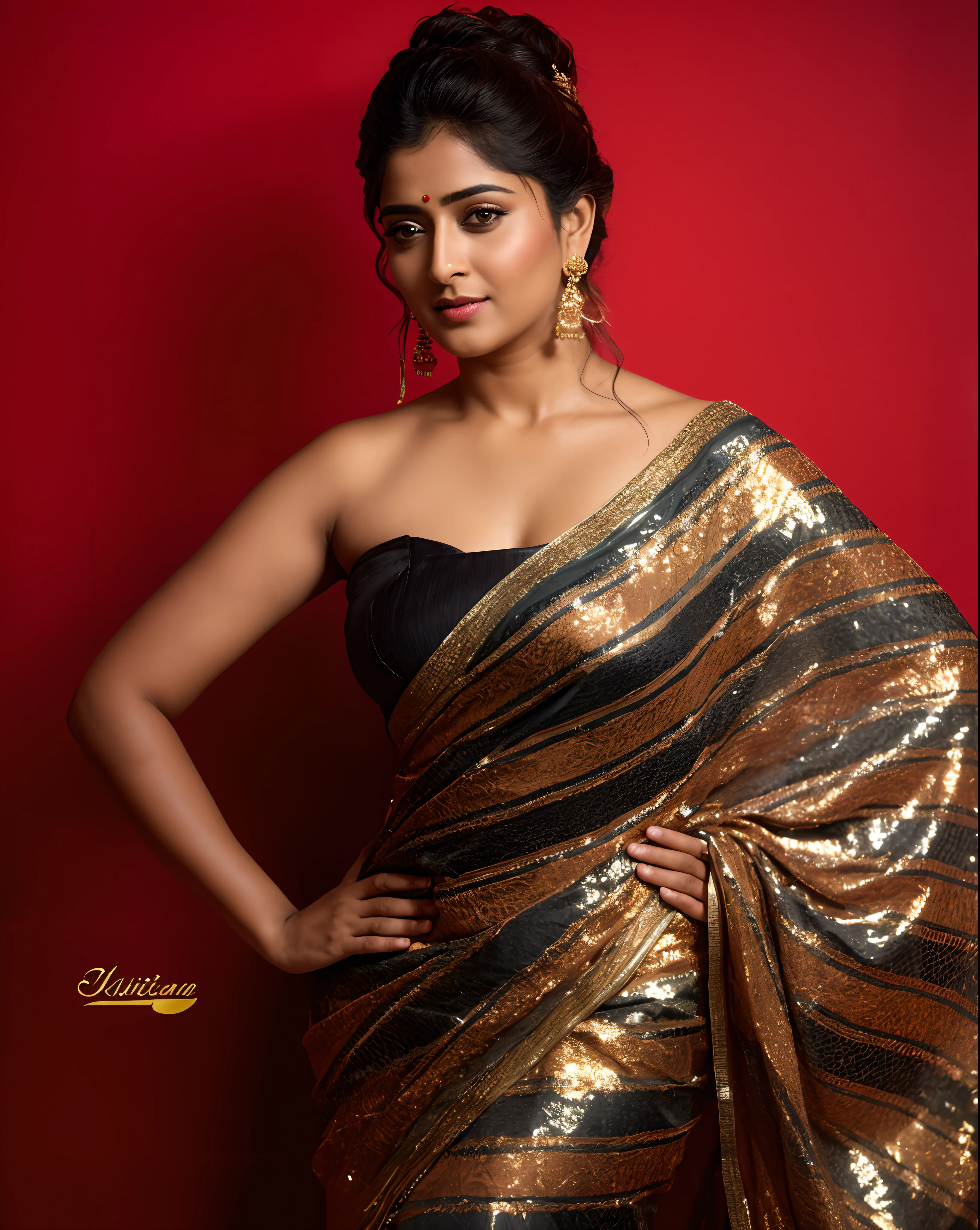 Foto RAW, photorealistic, photography, full body shot, master shot, Saree model, model Photography, Indian saree shoot, Indian traditional wear advertising photography, traditional wear brand shoot, face of Indian actress Anushka shetty, masterpiece, realistic, realism, photorealism, high contrast, photorealistic Artstation 8k HD digital art trend of high definition and detailed realistic skin texture, ultra detail, realistic skin texture, armature, best quality, ultra high definition, (photorealistic:1.4),, high resolution, detail, raw photo, Re sharp, by Lee Jefferies Nikon D850 Film Stock Photo 4 Kodak Portra 400 Camera F1.6 Lens Rich Color Ultra Real Realistic Realistic Textures Dramatic Lighting Unreal Engine Trending at Art Station Cinestill 800,(pele altamente detalhada: 1.2), 8k UHD, DSLR, soft-lighting, alta qualidade, grain of film, Fujifilm XT3