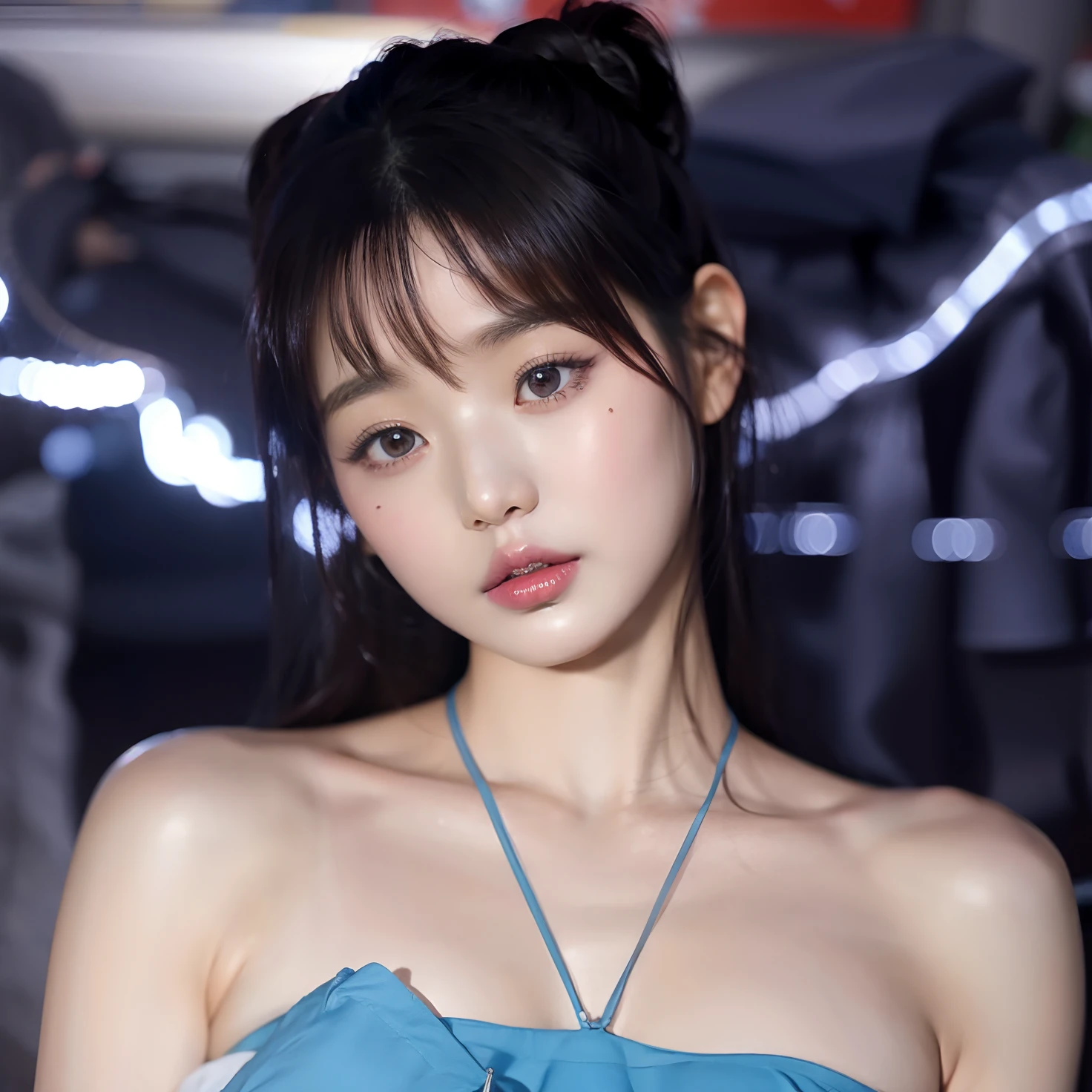 um close up de uma mulher em um vestido azul posando para uma foto, Heonhwa Choe, Lee Ji-eun, Lee Ji - Eun, Hwang SE - EM, Mulher sul-coreana bonita, Parque Ji-min, Yoshitomo Nara, Jaeyeon Nam, Shikami, Jiyun Chae, Chiho