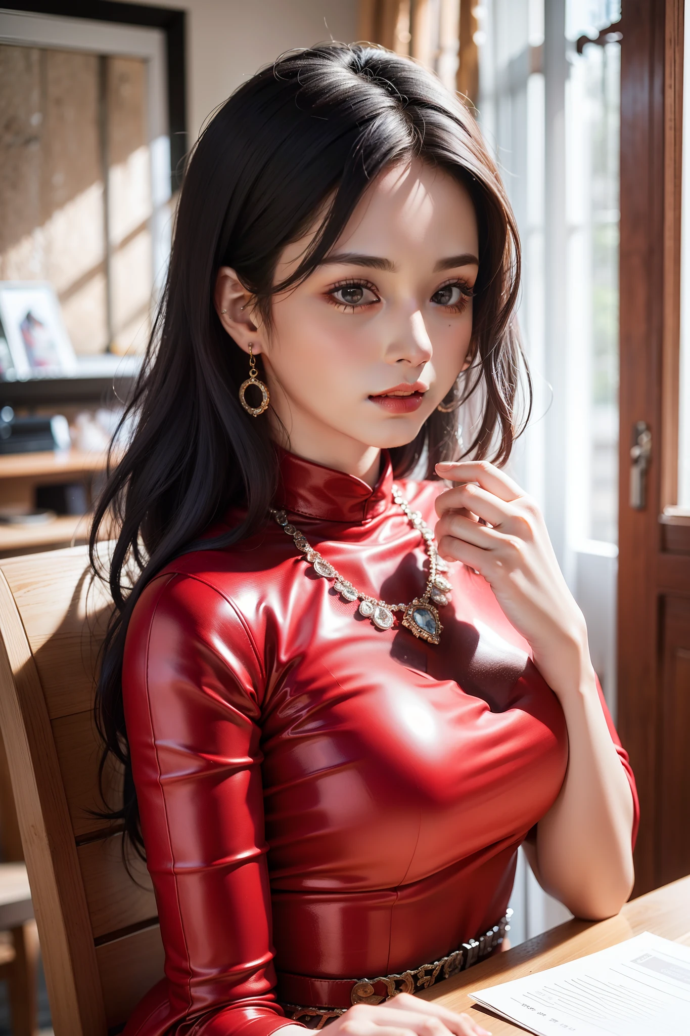 Top quality work,Photorealistic works,Ultra Premium Graphics,8K HD CG works,High-quality graphics,High-definition fine CG works,10x pixel,Ultra-fine details:1.1,Advanced technical details:1.1Photographically realistic,Indoor lighting effects:1.5,Natural light:1.5. light effect(Virtual Light Effects:1.8),超A high resolution,Shiny red dress,Long silver hair,Silver hair,Transparent hair,High Detail Hair(Premium Hair Detail:1.1)Clear eyes,Good looking double eyelids,Sharp eye makeup, Delicate makeup for eyelashes, Thin eyebrows, ultradetailed eyes,High Nose, lovely red lips, Rose cheeks, Face with delicate makeup , Pretty Face, A perfectly proportioned face,(Advanced facial details:1.1)Collection of shiny red luxury dresses,Bright red sequin dress,Sequin coat,shiny,Tight long skirt,Summer Sexy Hip Wrap Fishtail Sleeveless Commuter Maxi,Horse Stockings 100%Oil Gloss Panst Gloss Silk Luster 8D Black Silk Woman,stiletto heels,mitts,Beautiful long dresses,wonderful dress,Bright Red Series,Haute Couture Dresses Collection,Dress Photography,Authentic dress works,In the banquet hall,Women's Artwork,full-body view,Goddess of Dress,真实感,amazing,Today's eyes are bright