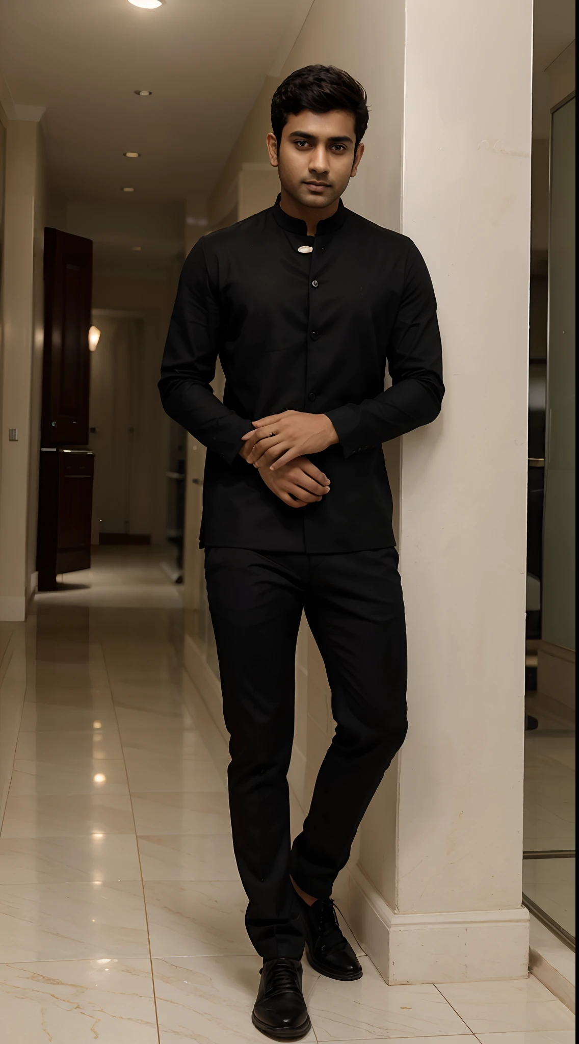 A young handsome guy name Rahul wearing black clothes showing full body