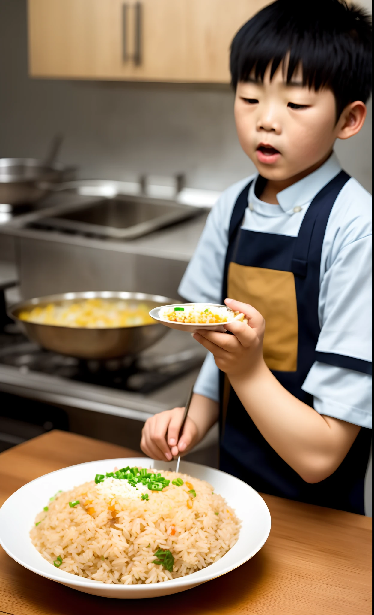 Fat Chinese boy eating rice
