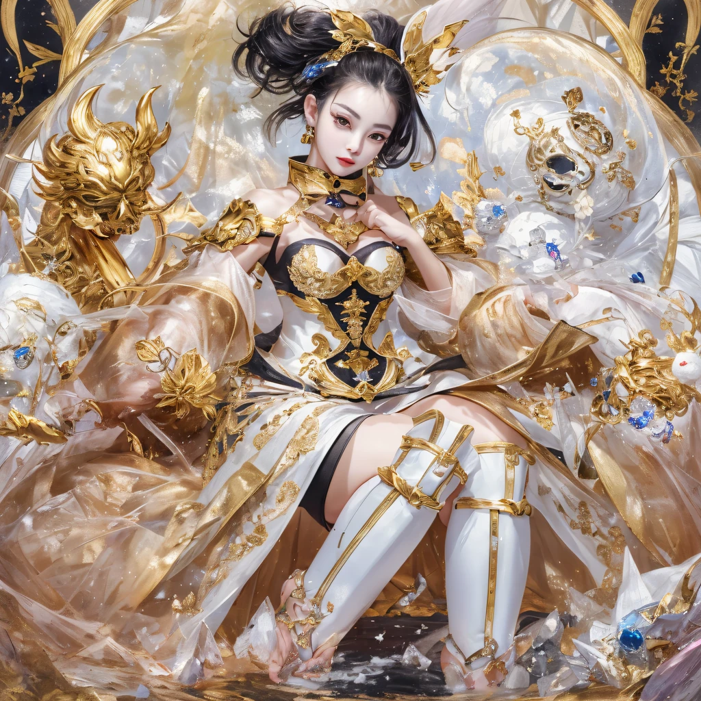 National wind circle,Flying nine-tailed fat skull flame ethereal toad star,Golden-black damask white rabbit hair chest guard,Fuchsia pink diamonds, Tulle burgundy diamond shin guard,Fat woman squatting in the snow 1:900 miniatures,Front view,Pure transparency,Wear boxing gloves,Ice is permeable to gas,Film light and shadow,Panorama ultra-wide angle,extremely happy,The texture of the real person is delicate,Strong visual impact,Hyper-detailing,Dream girl,Refined face,prettyeyes,high saturated,Wear reflective sunglasses with a thick gold thread,crystal-clear,Good sense of perspective,Light and shadow effects,16K smooth,The surface is not well lit
