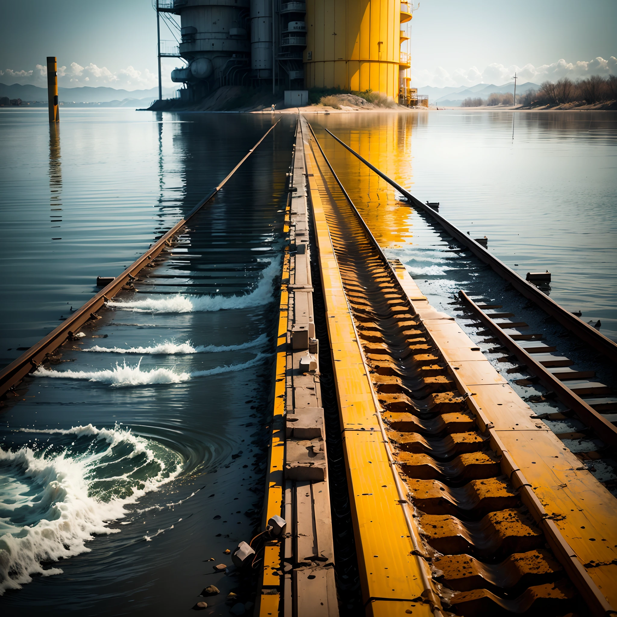 Yellow and gray lead theme, art about chemical technology leaving the water clean, dramatic photo, minimalist --auto