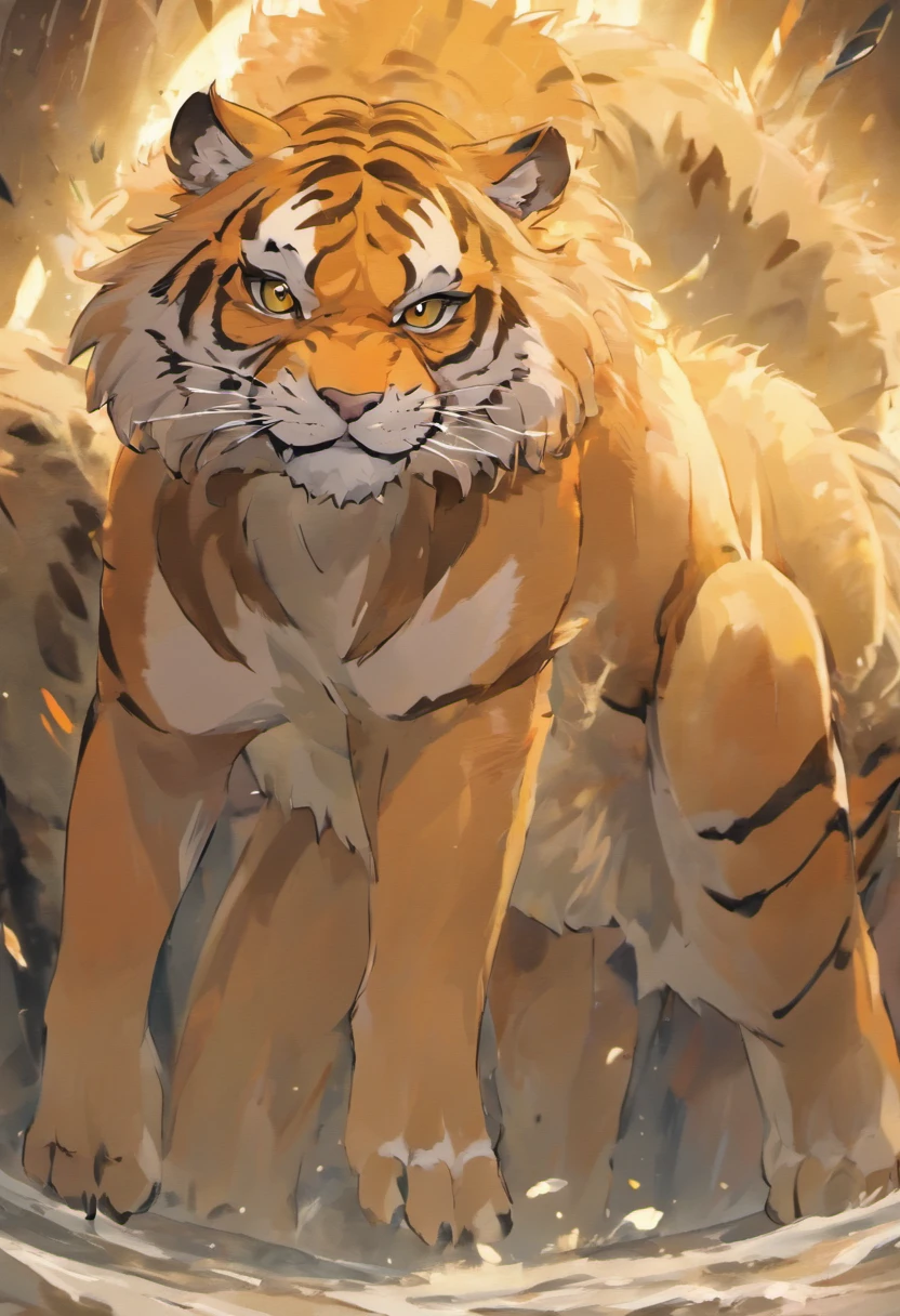 a tiger, four legs, white, siamese color, bengal spots, glowing eyes, majestic, god, four legs, fantasy, male, full body, simple background