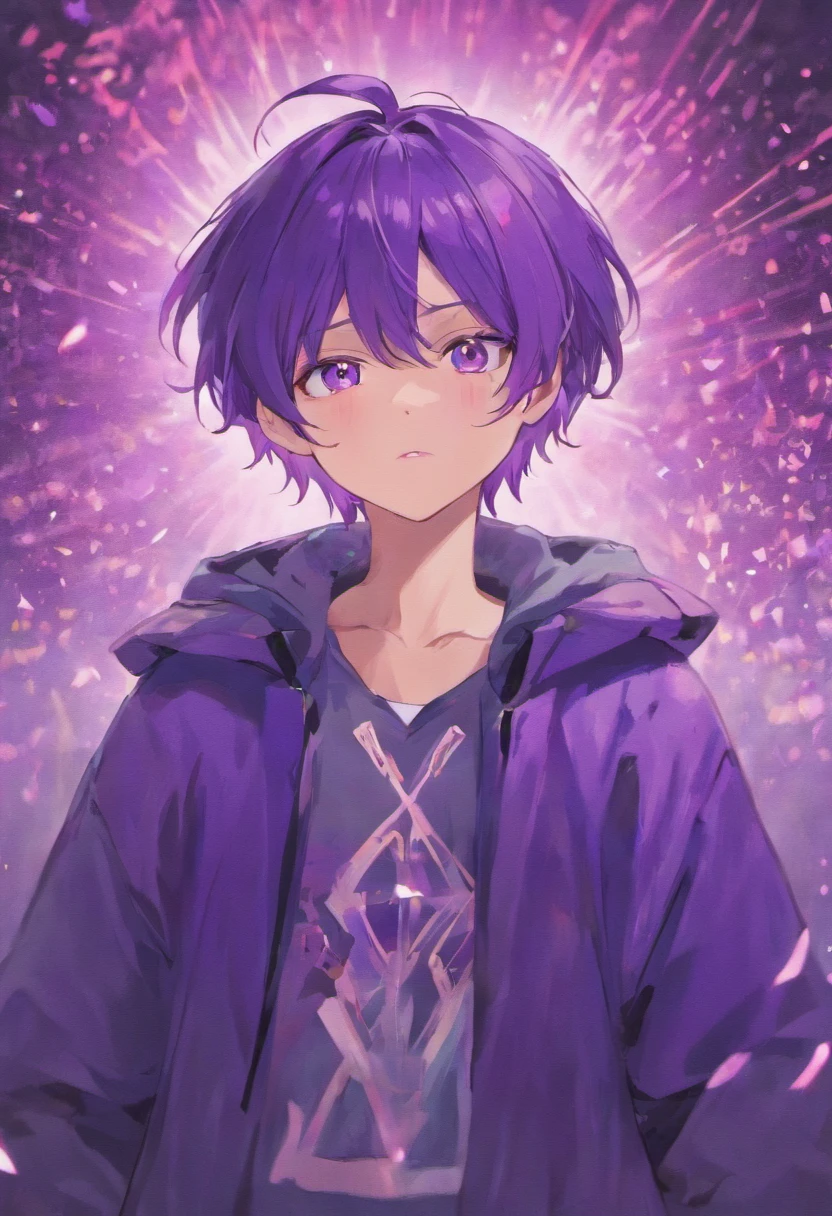 Izumi, cute boy's, purple hair, purple eye's, tealistik human, jaket black