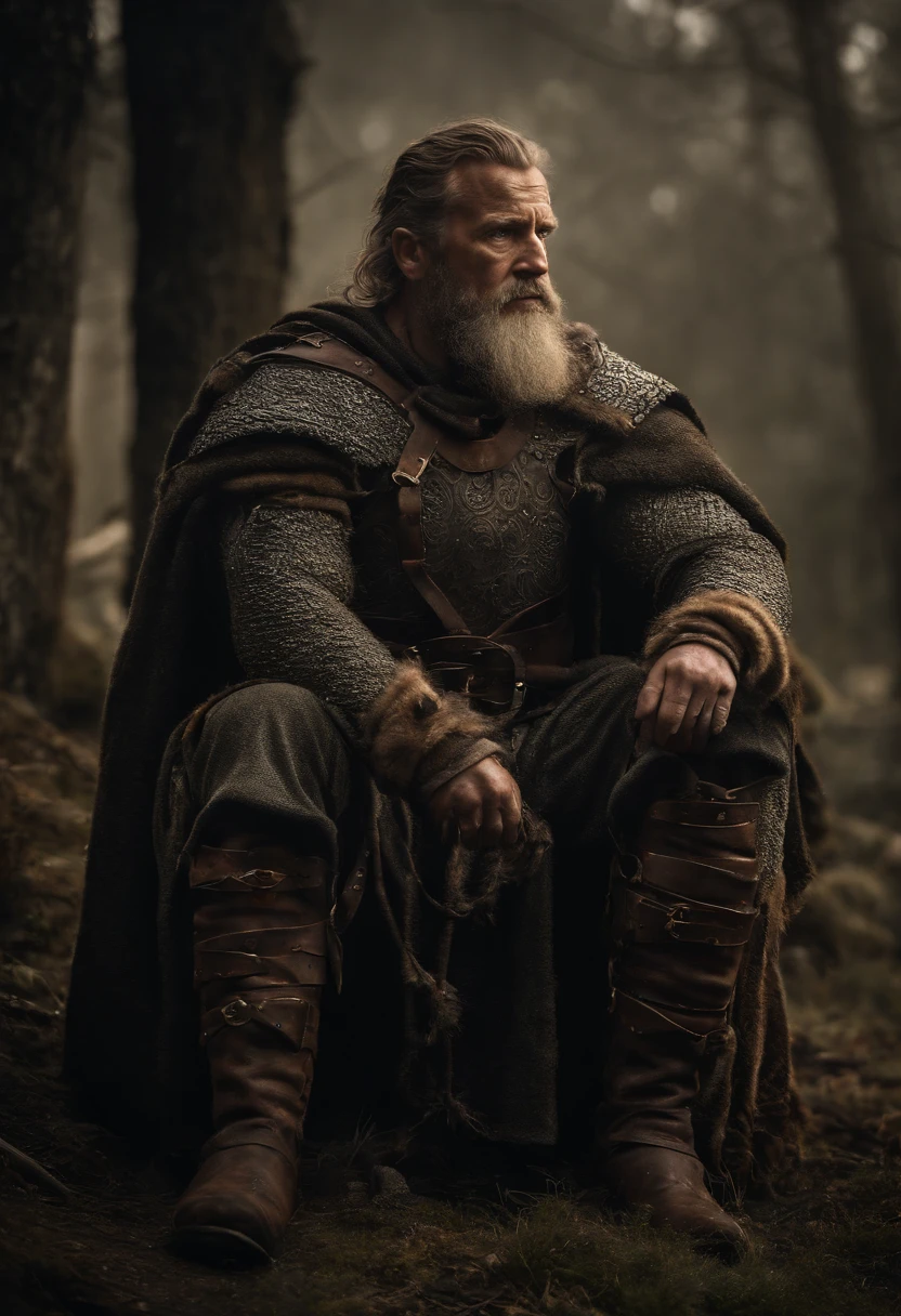 A man with a long beard sitting in the woods - SeaArt AI
