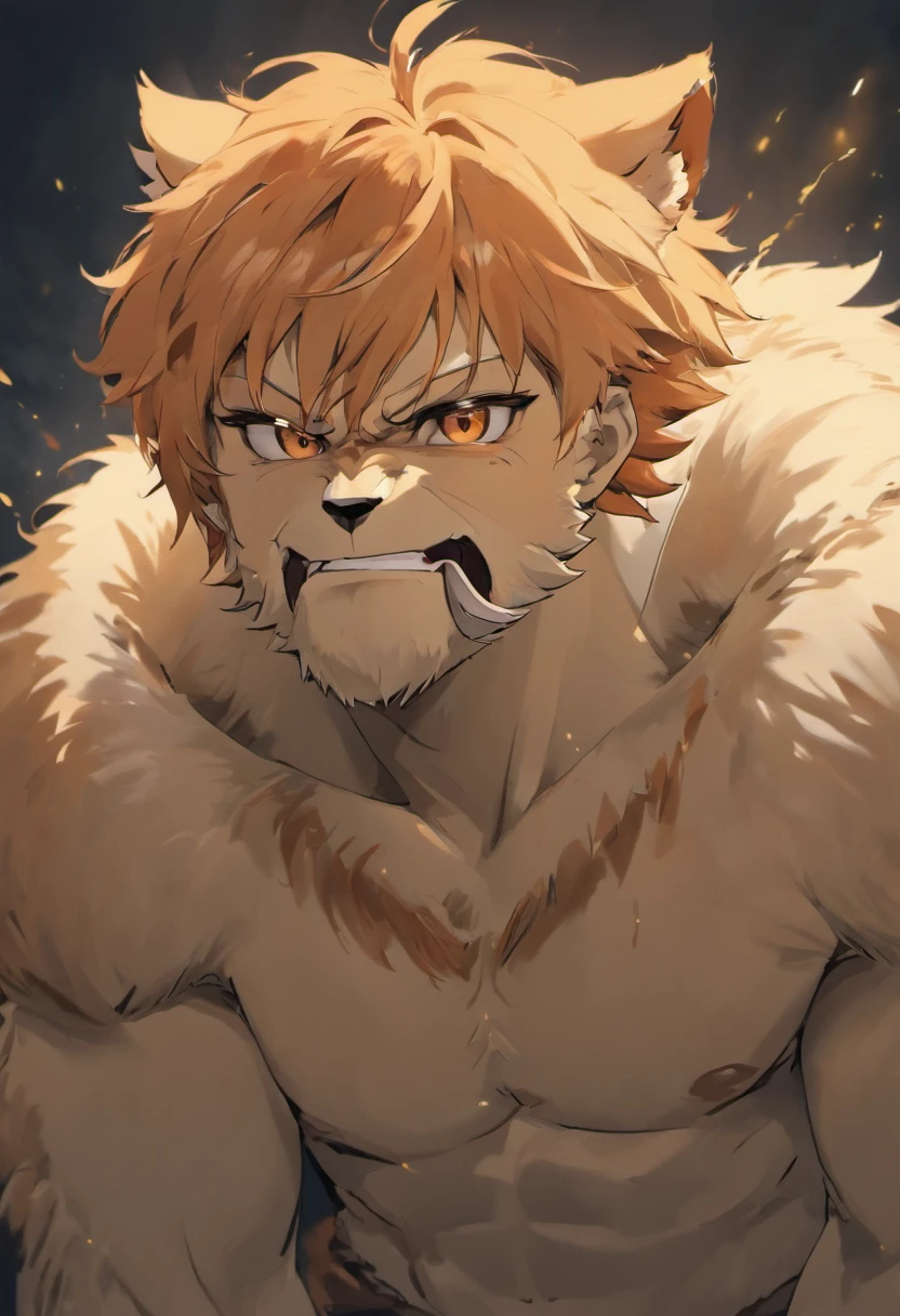 (high quality, 4K, 8K, high resolution, masterpiece:1.2), ultra-detailed, (realistic, photorealistic, photo-realistic:1.37), tiger orc, fluffy fur, muscular, male orc, covered in fur.