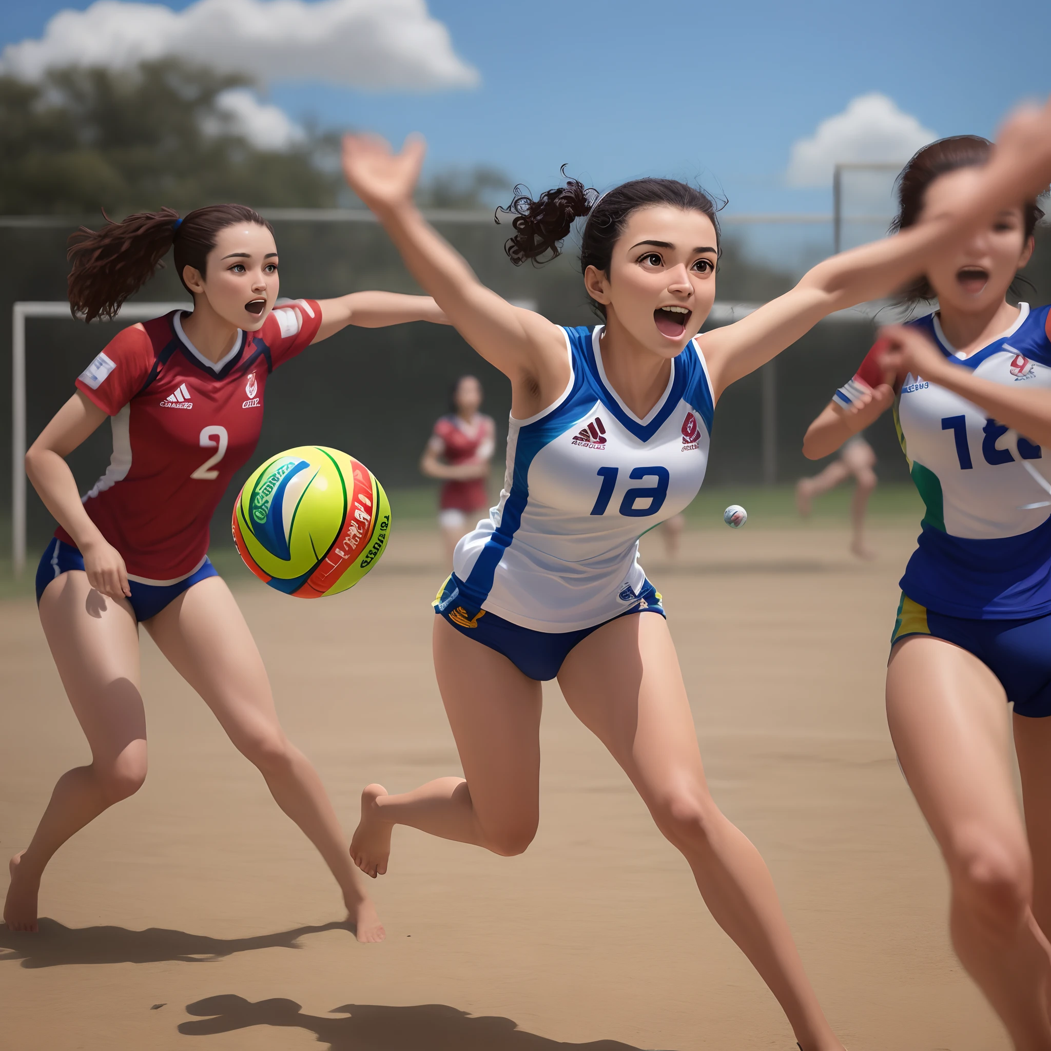 Mulher nua jogando volei