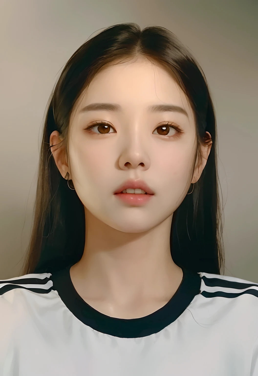 A woman with long hair and a white shirt looks at the camera, Joven y adorable rostro coreano, Wan adorable cara coreana, Korean symmetrical face, Beautiful aesthetic face, Rasgos de la cara coreana, Jaeyeon Nam, young cute wan asian face, Chica coreana, Kwak Ji Joven, Lee Ji-eun, Lee Ji - Eun, Jinyoung Shin, south east asian with round face, ojos de cachorro, lindos ojos