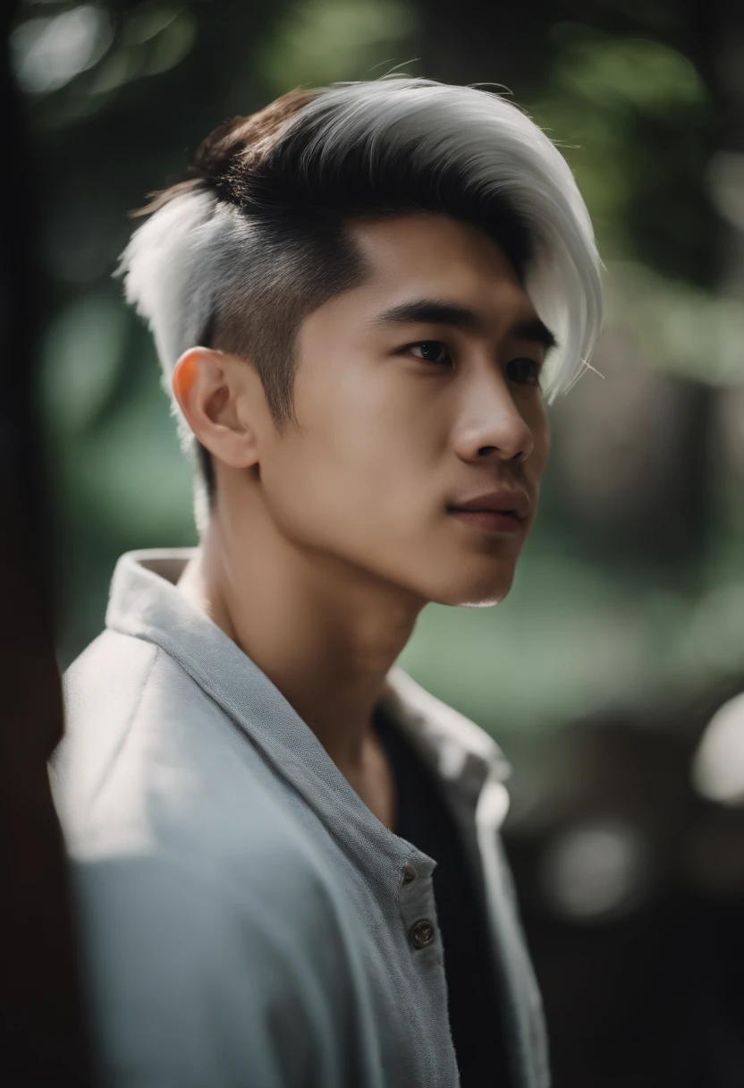 Portrait of a young asian male , 20 years old, white hair