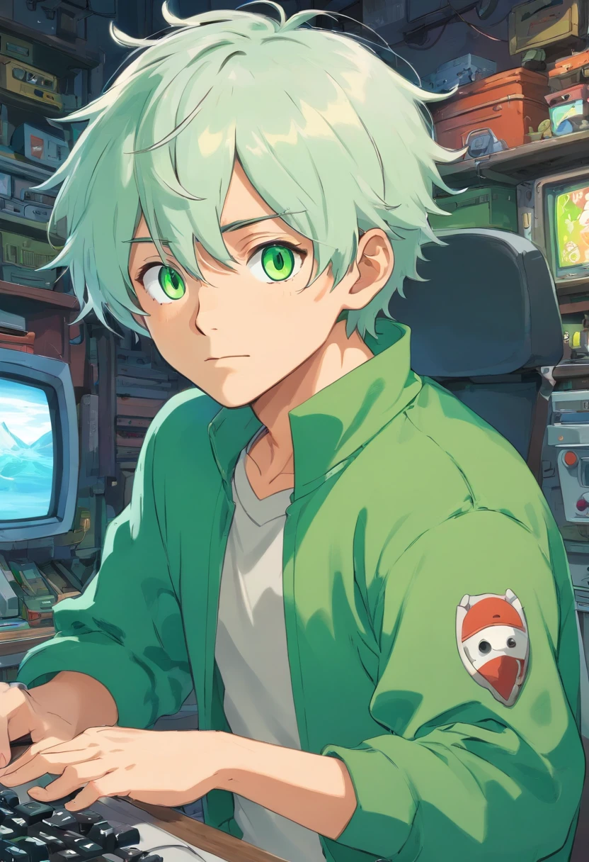 homem branco de olhos verdes e cabelo curto, usando roupa de gamer lol
