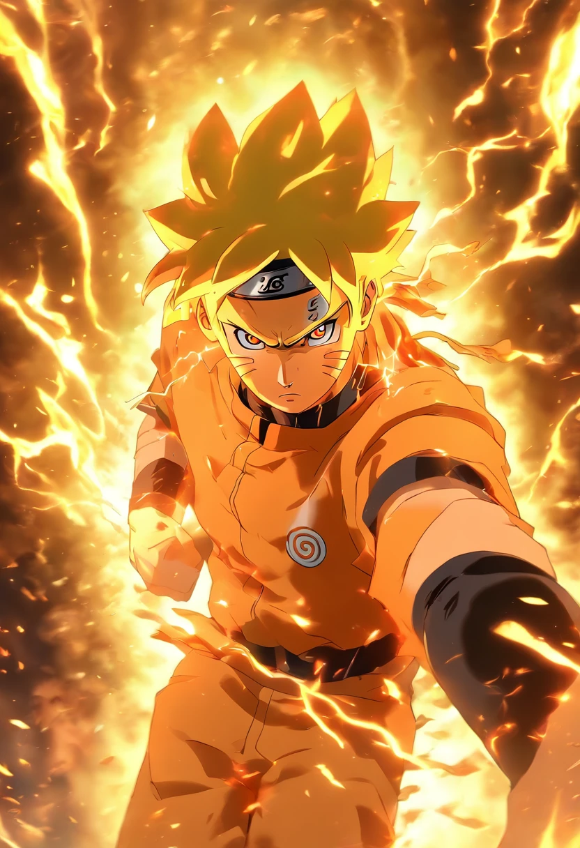 Naruto Uzumaki unleash a full power nine tail fox (in a Firestorm with lighting thunder vfx around), masterpiece, best quality, ultra quality, absurd details, best light, best shadow, sharp, sharp picture, detailed face, detailed eyes, detailed hair, detailed, extremely detailed, great resolution, 8k, 4k, uhd, ray tracing, beautiful effects, image of (full body)