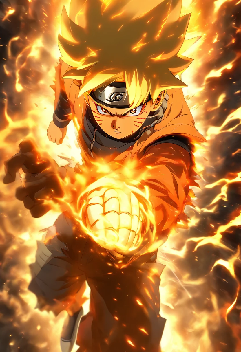 Naruto Uzumaki unleash a full power nine tail fox (in a Firestorm with lighting thunder vfx around), masterpiece, best quality, ultra quality, absurd details, best light, best shadow, sharp, sharp picture, detailed face, detailed eyes, detailed hair, detailed, extremely detailed, great resolution, 8k, 4k, uhd, ray tracing, beautiful effects, image of (full body)