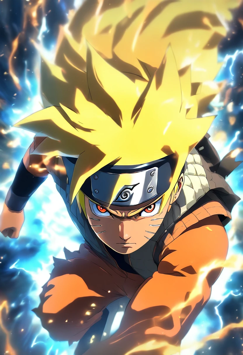 Naruto Uzumaki unleash a full power nine tail fox (in a Firestorm with lighting thunder vfx around), masterpiece, best quality, ultra quality, absurd details, best light, best shadow, sharp, sharp picture, detailed face, detailed eyes, detailed hair, detailed, extremely detailed, great resolution, 8k, 4k, uhd, ray tracing, beautiful effects, image of (full body)