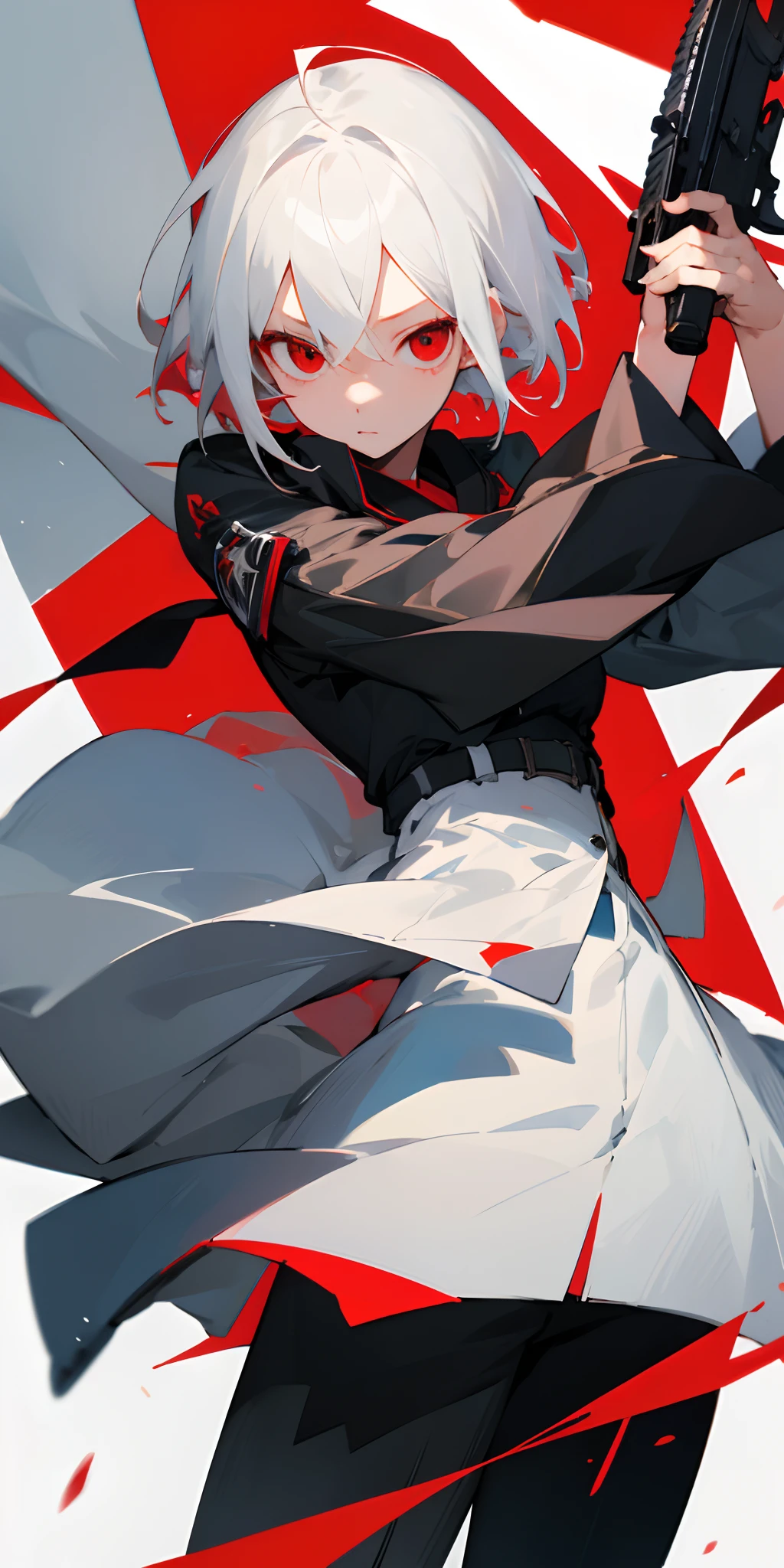 (masterpiece、top-quality)、Anime Girl, short white hair, Red Eyes, Black clothes
Have a gun