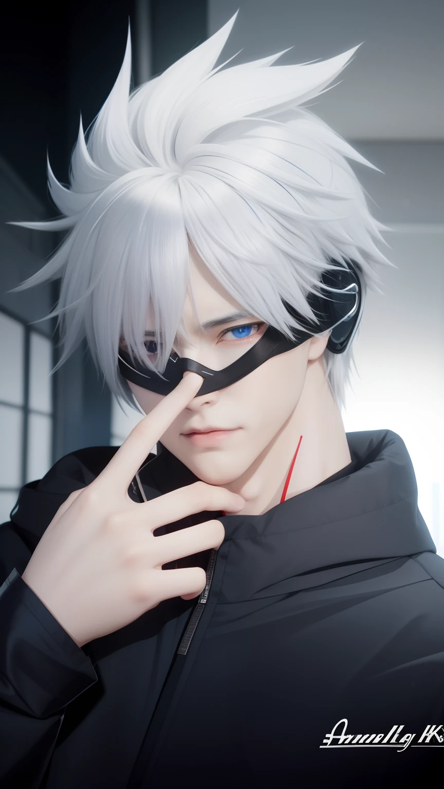 anime guy with white hair and glasses holding his hand to his face, ken kaneki, kaneki ken, tall anime guy with blue eyes, trigger anime artstyle, best anime 4k konachan wallpaper, a silver haired mad, killua zoldyck black hair, white haired, male anime character, white-haired, anime wallaper, male anime style,8k realistic anime version,8k anime realistic version.highly defined.blue eyes, black outfit, colourful lightening background