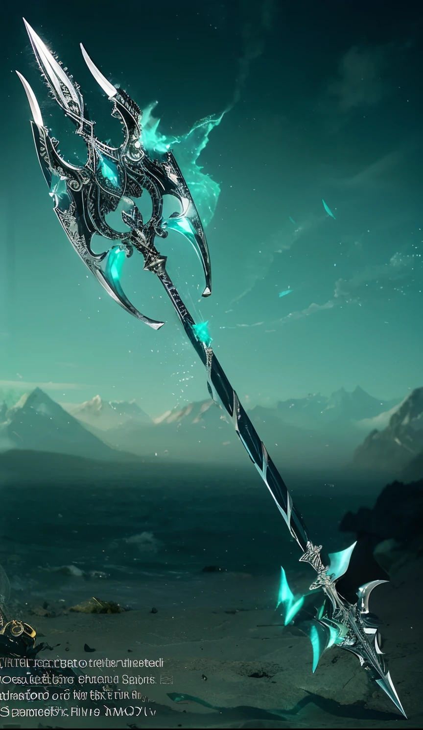 (a realistic trident),sharp metallic blades,high quality craftsmanship,ornate handle design,detailed engravings and embellishments,shiny silver finish,strong and sturdy construction,perfect balance and weight,smooth and polished surface,realistic representation of a mythical weapon,(best quality,4k,highres),dramatic lighting casting shadows on the trident,vibrant colors illuminating the scene,impressive craftsmanship showcased in every detail,powerful and intimidating presence,portrays strength and authority,photo-realistic rendering of the trident,meticulous attention to detail,professional artistry and precision