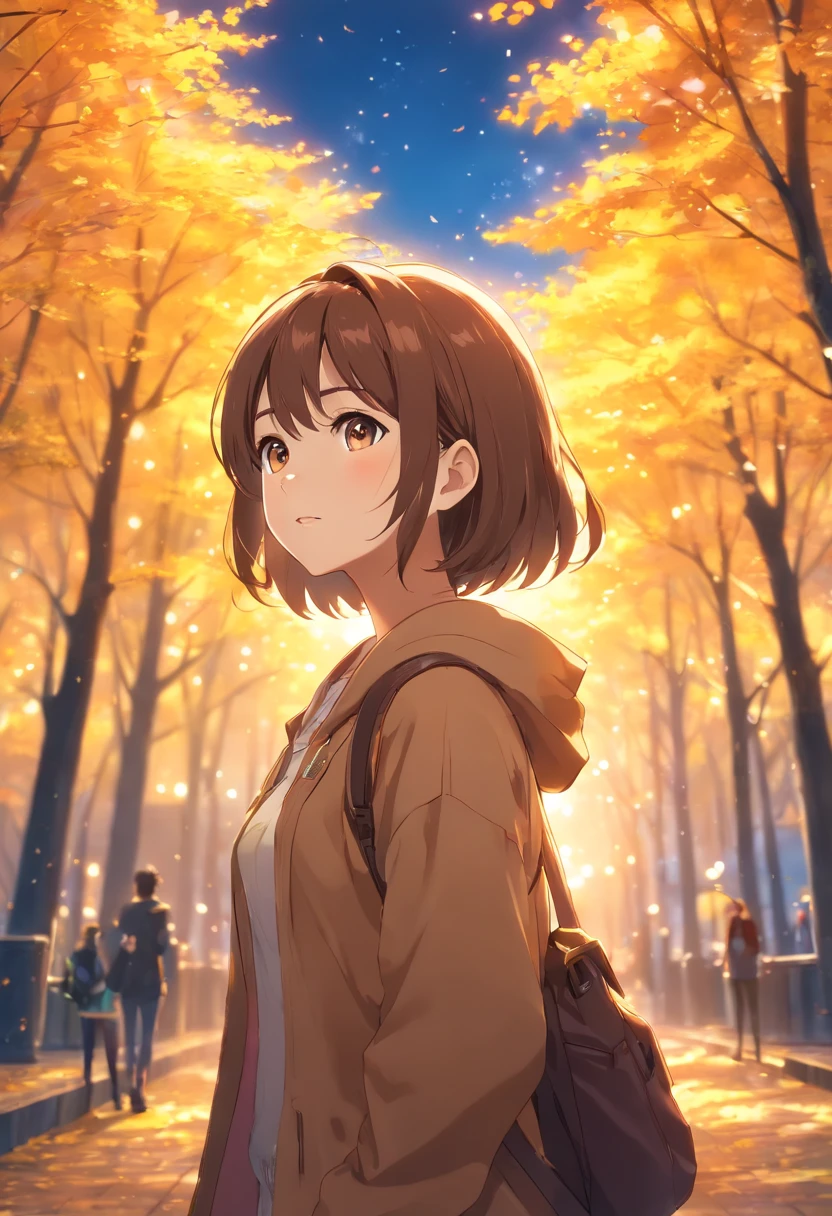 1girl,magic,mountain,brown hair,golden tree,shot from waist up,studying,surprised face,beautiful smile,saturated image,(best quality,4k,8k,highres,masterpiece:1.2),ultra-detailed,(realistic,photorealistic,photo-realistic:1.37),HDR,UHD,studio lighting,extremely detailed eyes and face,sharp focus,long eyelashes,vivid colors,portraits,((strong bokeh blur effect)),warm-toned lighting