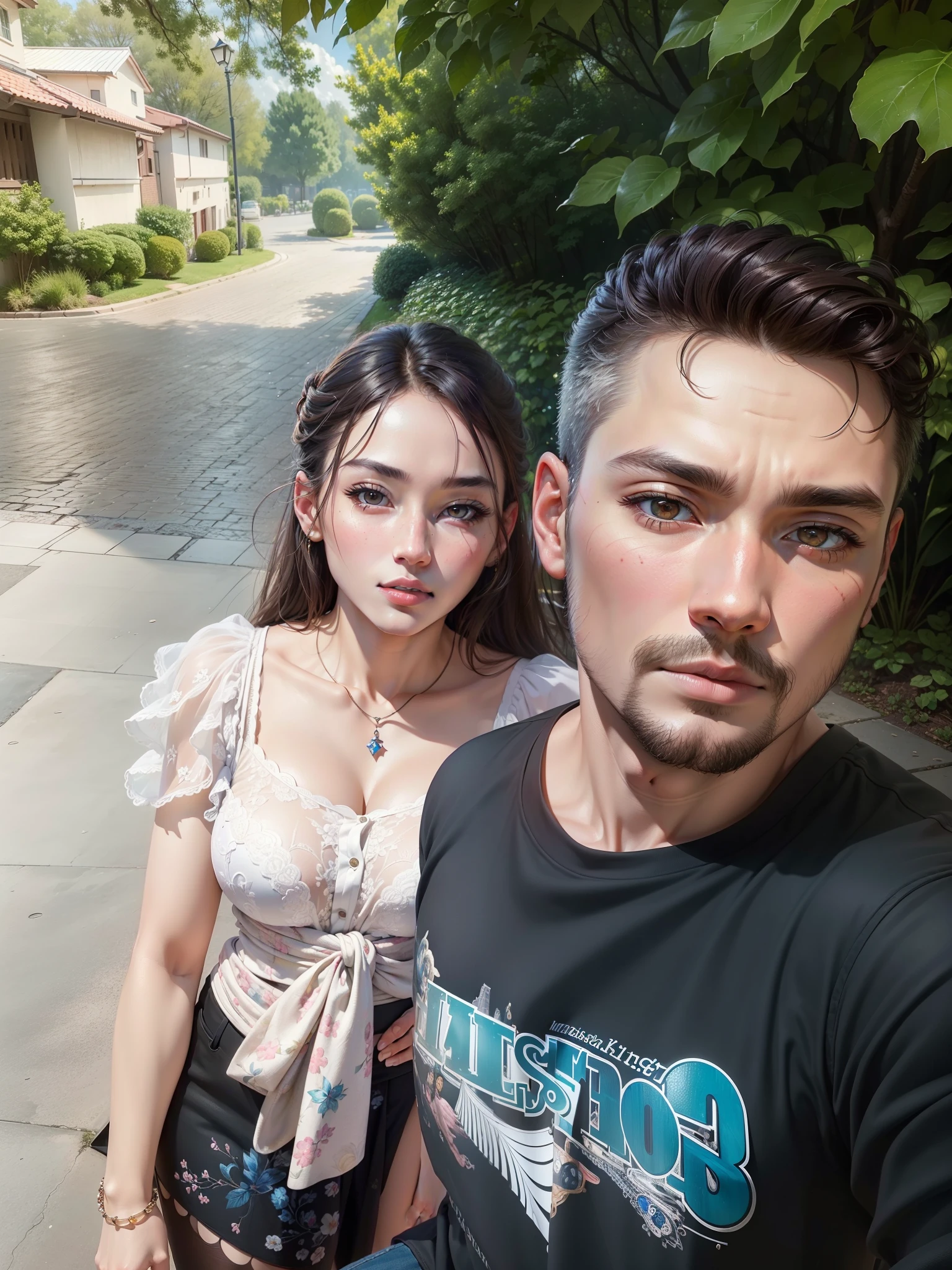 ((Top Quality, 16k, Masterpiece, photorealism, photography, Realistic)) encontry couple, woman and man, like a kdrama scene, real body, full body, Highly detailed face and texture, beautiful eyes, Detail hair, good proportions, anatomically correct, high details, full clothes