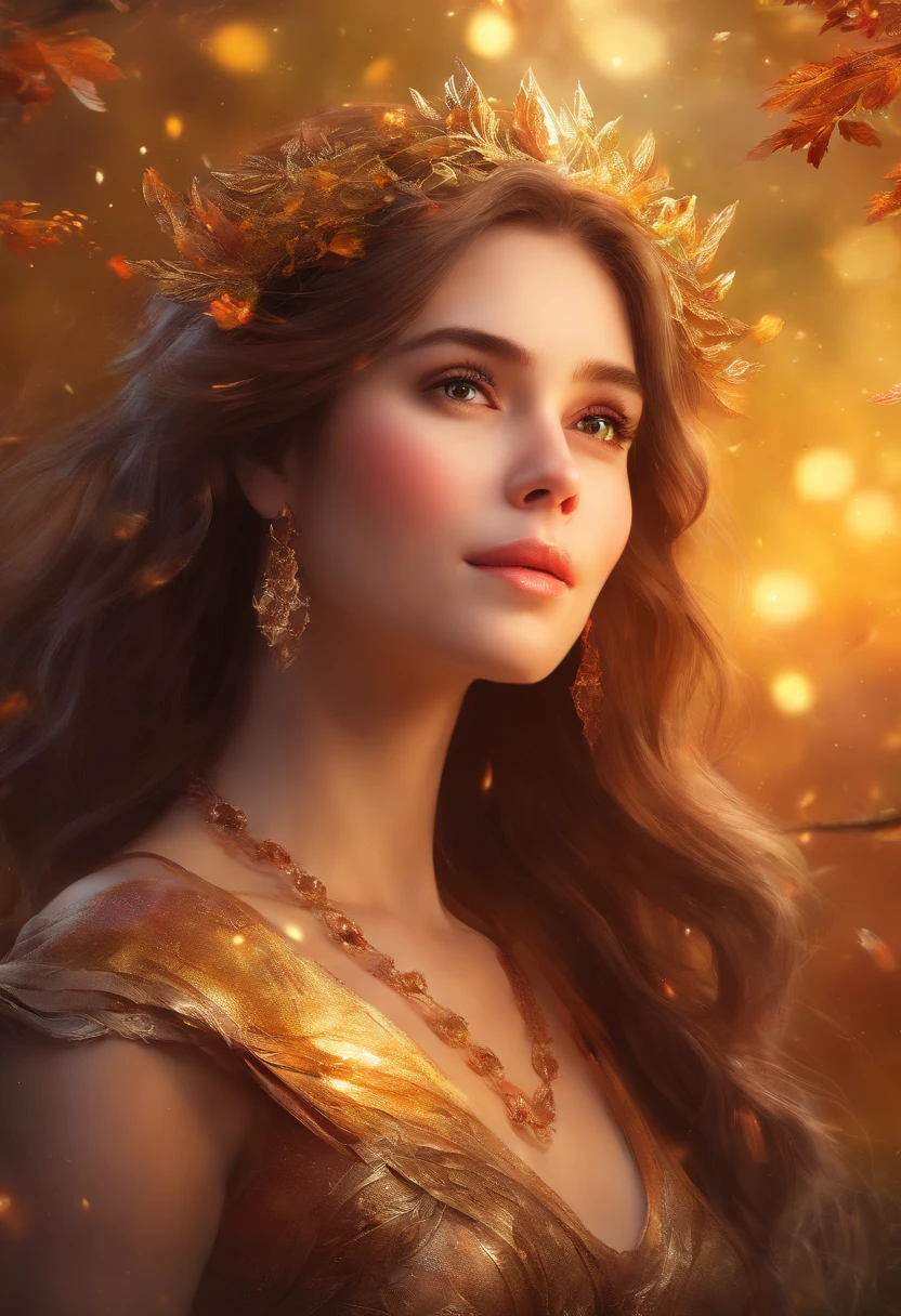 1girl,magic,mountain,brown hair,golden tree,shot from waist up,studying,surprised face,beautiful smile,saturated image,(best quality,4k,8k,highres,masterpiece:1.2),ultra-detailed,(realistic,photorealistic,photo-realistic:1.37),HDR,UHD,studio lighting,extremely detailed eyes and face,sharp focus,long eyelashes,vivid colors,portraits,((strong bokeh blur effect)),warm-toned lighting
