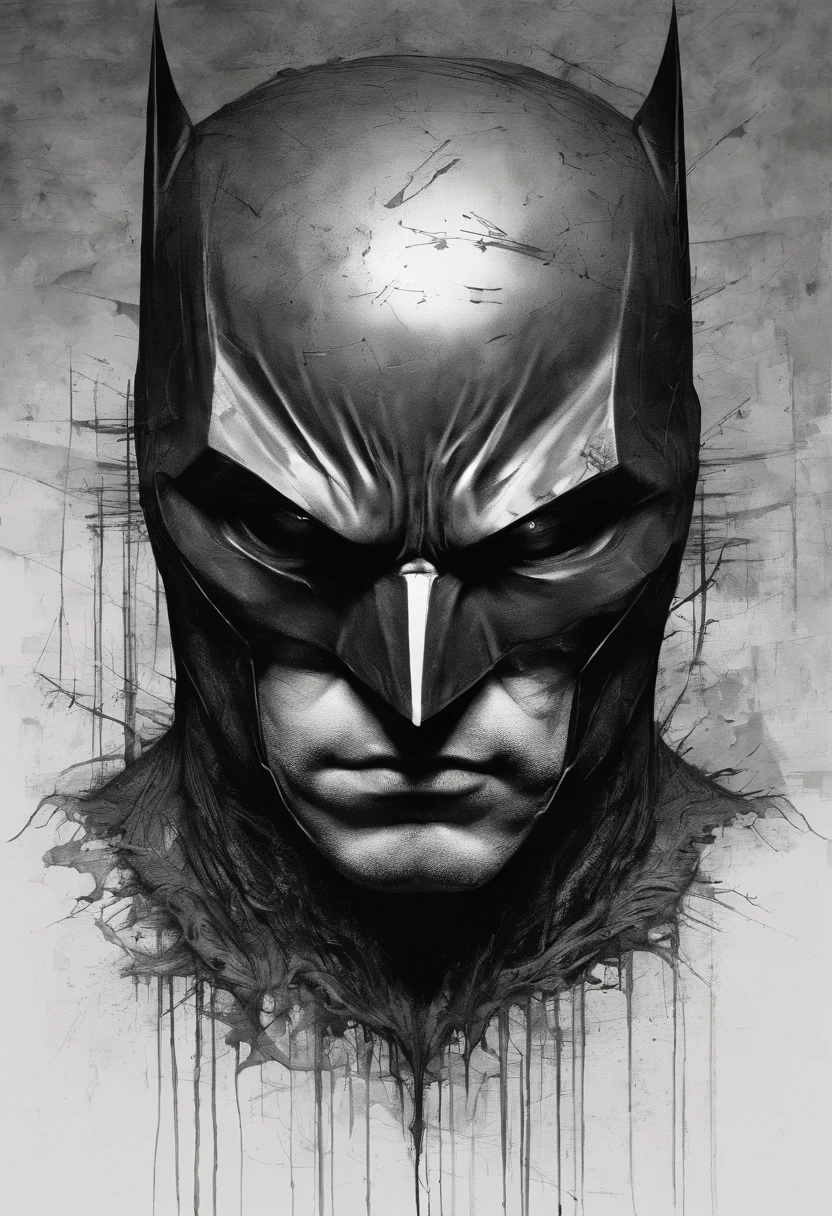 male Batman, Perfect centralization, coelho (franco)de Donnie, Standing position, beleza abstrata, Centrado, looking at the camera, Facing the camera, nearing perfection, triste, desespero, corpo inteiro, Dynamic, altamente detalhado, liso, foco nítido, 8k, high-definition resolution, illustration, arte de Carne Griffiths e Wadim Kashin, fundo branco
